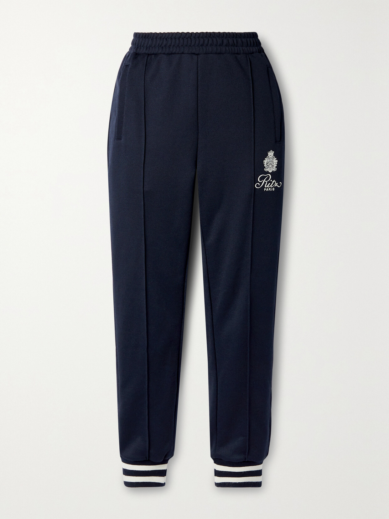 FRAME + Ritz Paris Striped Embroidered Jersey Track Pants - Blue