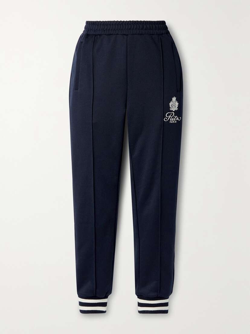 FRAME + Ritz Paris Striped Embroidered Jersey Track Pants