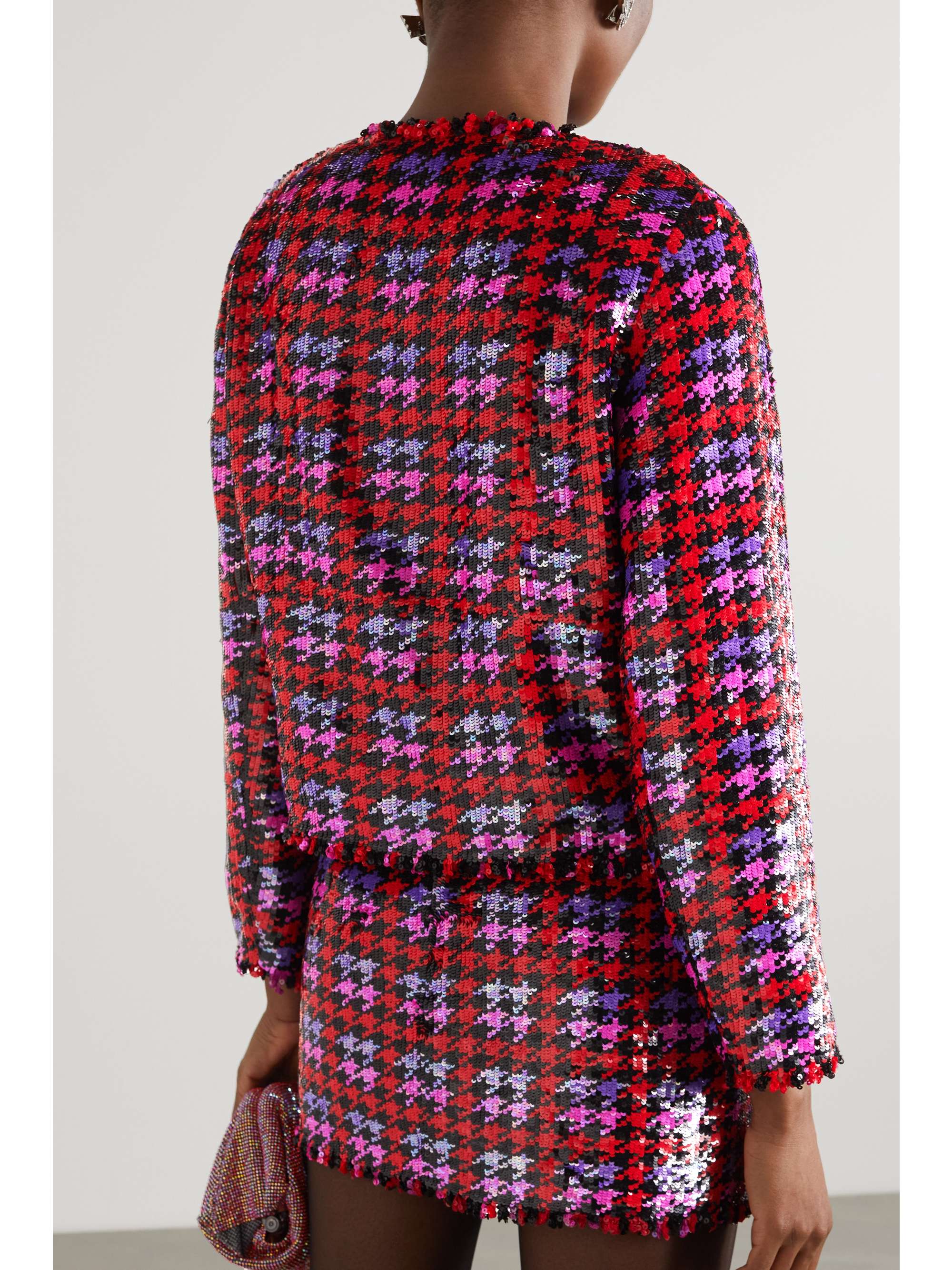 ASHISH Cropped houndstooth sequined cotton jacket