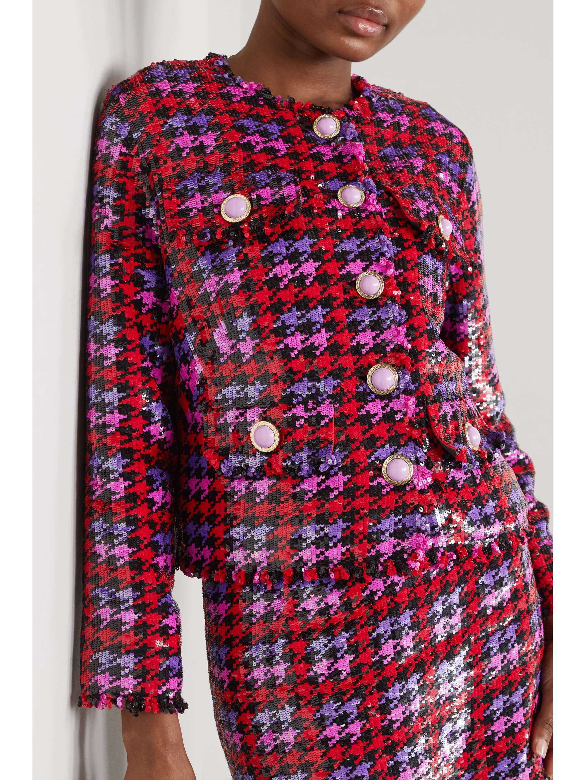 ASHISH Cropped houndstooth sequined cotton jacket