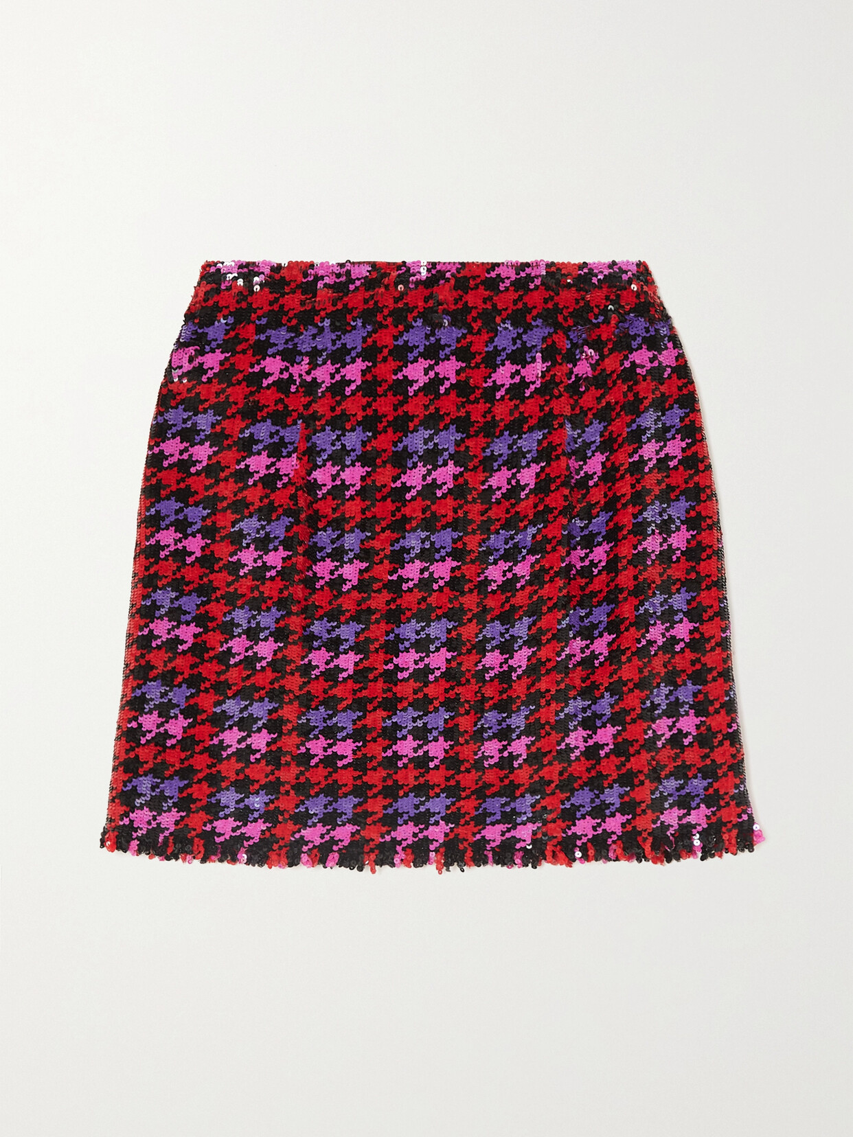 Ashish Houndstooth Sequined Georgette Mini Skirt - Pink