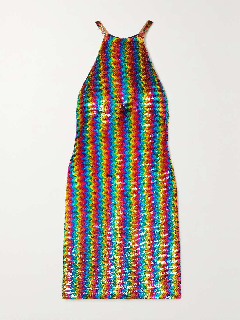 Ashish Striped Sequined Georgette Mini Dress