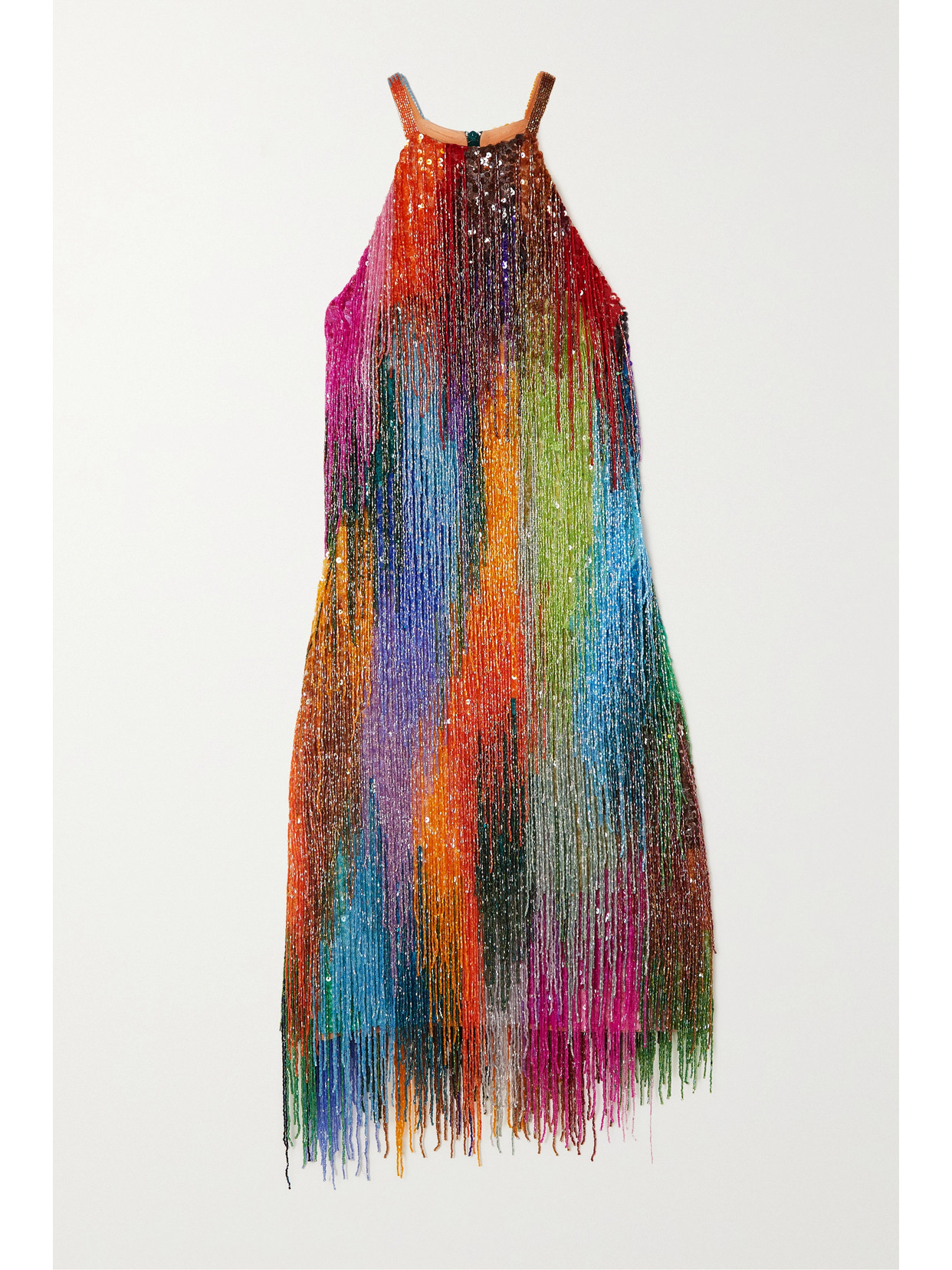 Ashish Holi Fringed Halterneck Georgette Mini Dress In Blue | ModeSens