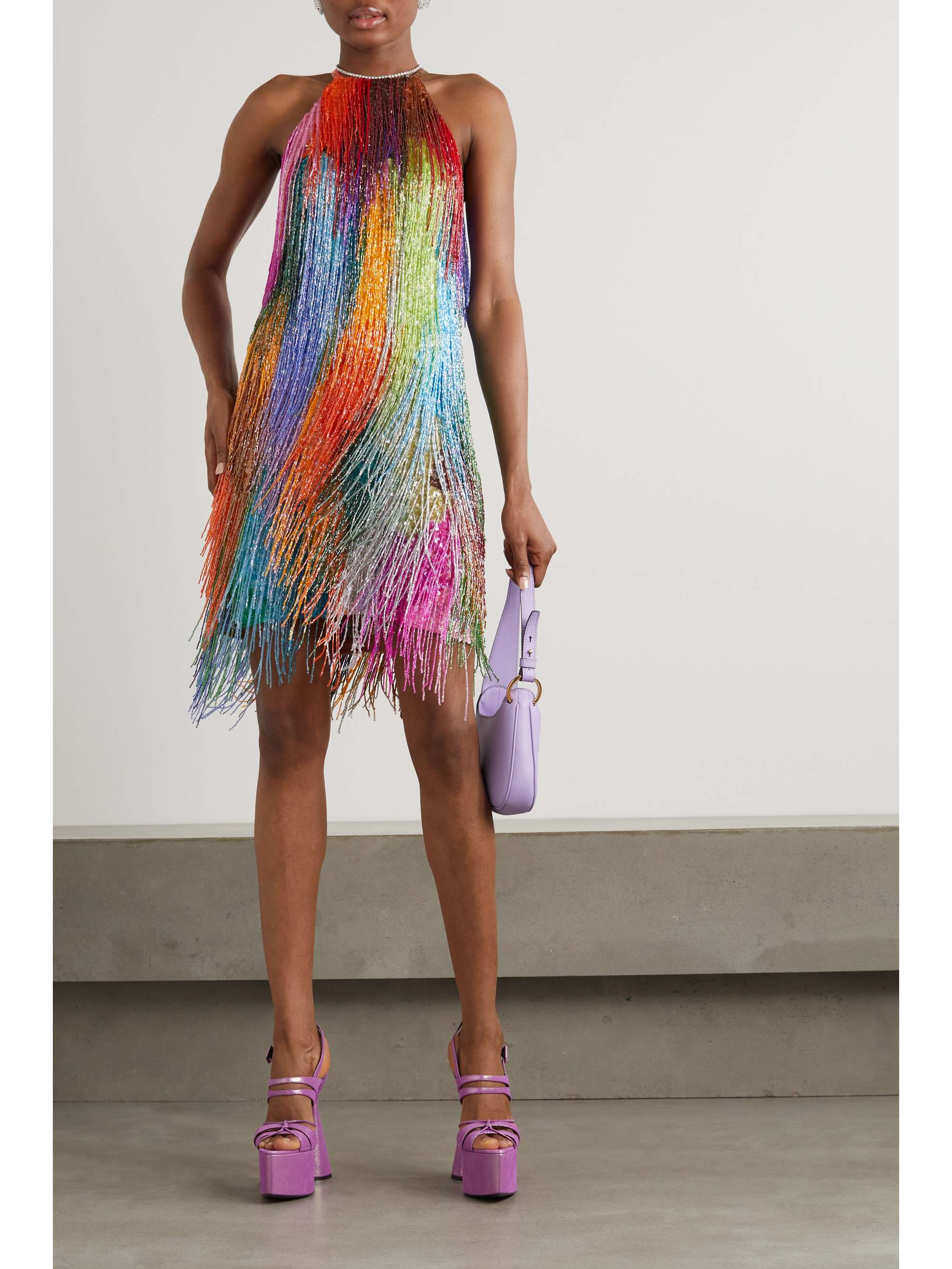 ASHISH Fringed embellished mini dress NETAPORTER