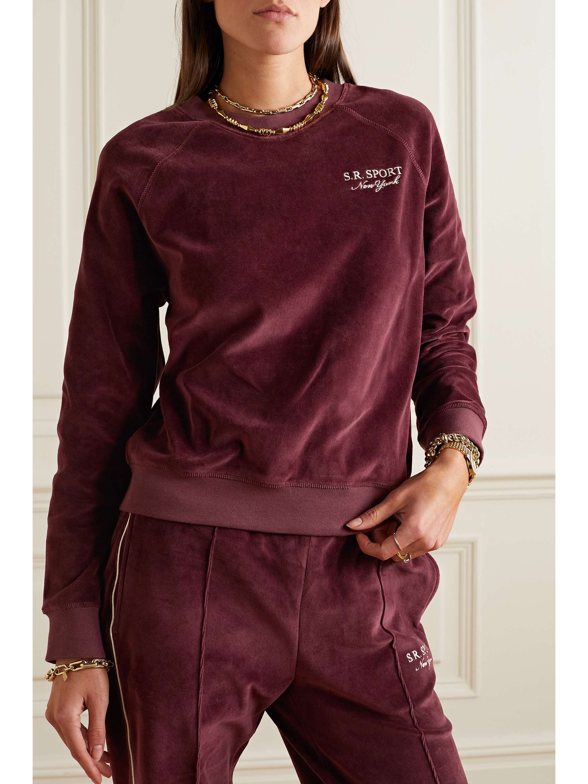 SPORTY & RICH Frida Sweatshirt aus Baumwollvelours mit Stickerei
