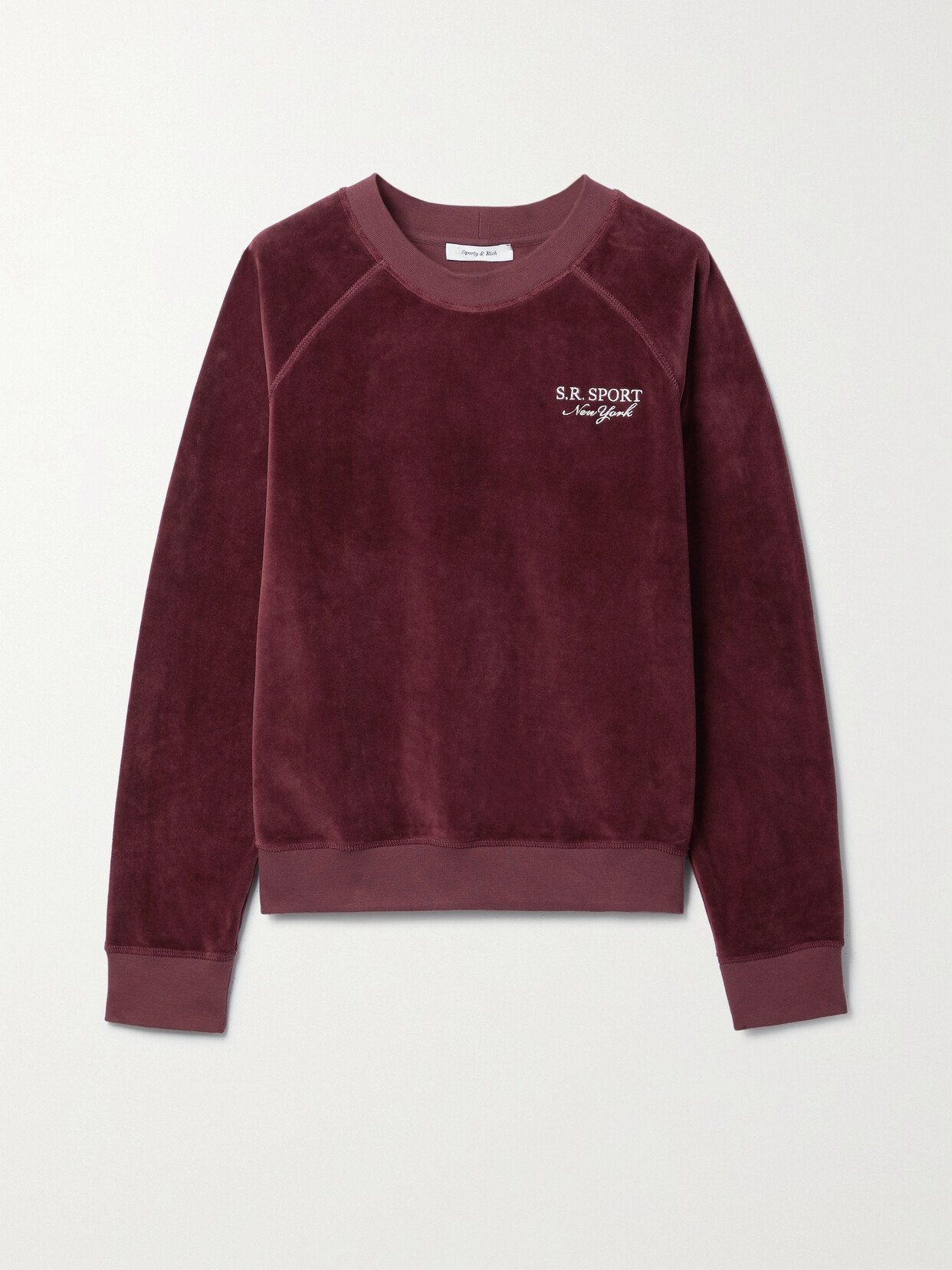 Sporty & Rich - Frida Embroidered Cotton-velour Sweatshirt - Burgundy