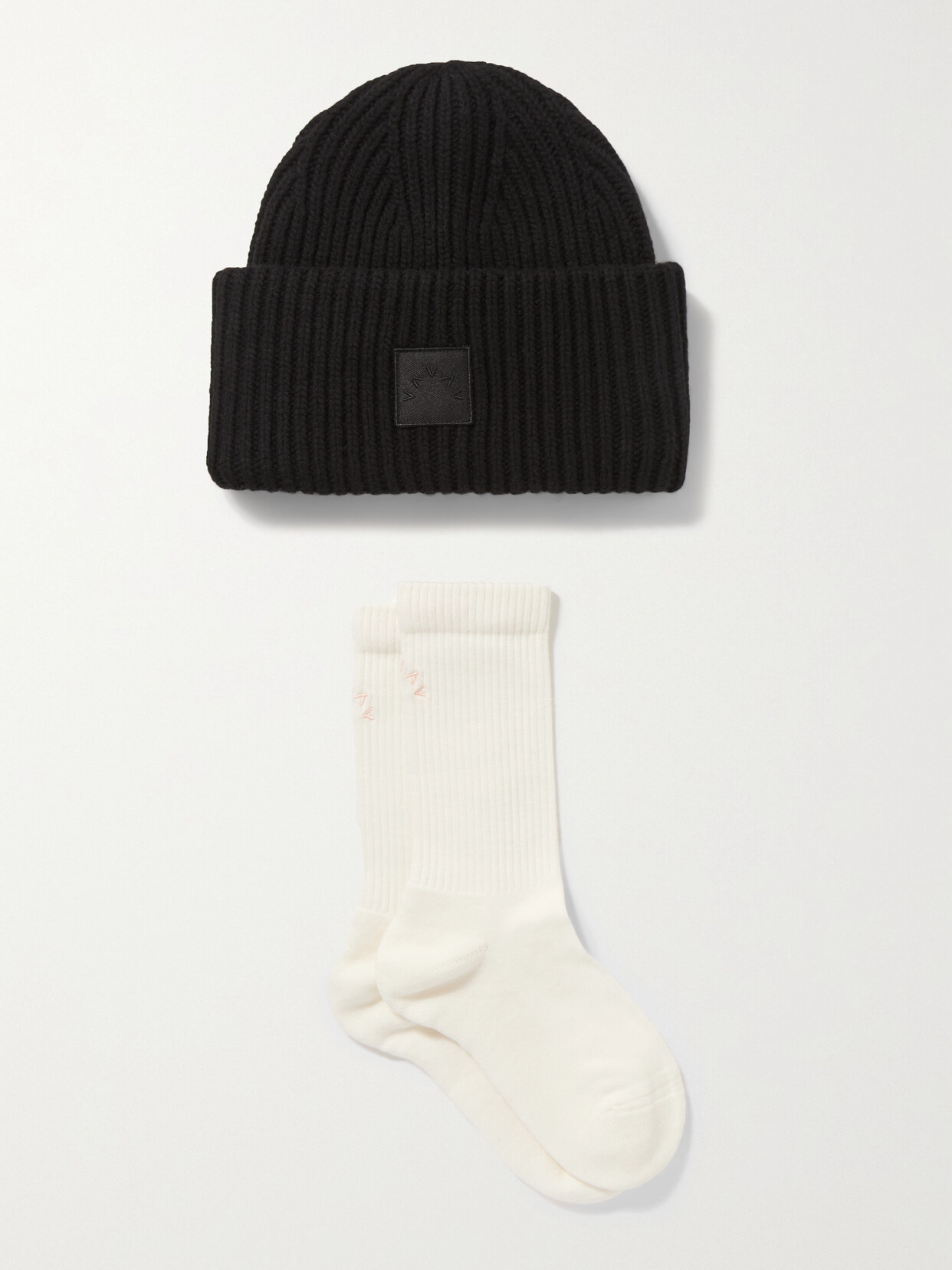 Varley - Cresta And Malloy Ribbed Merino Wool-blend Beanie And Cotton-blend Socks Set - Black