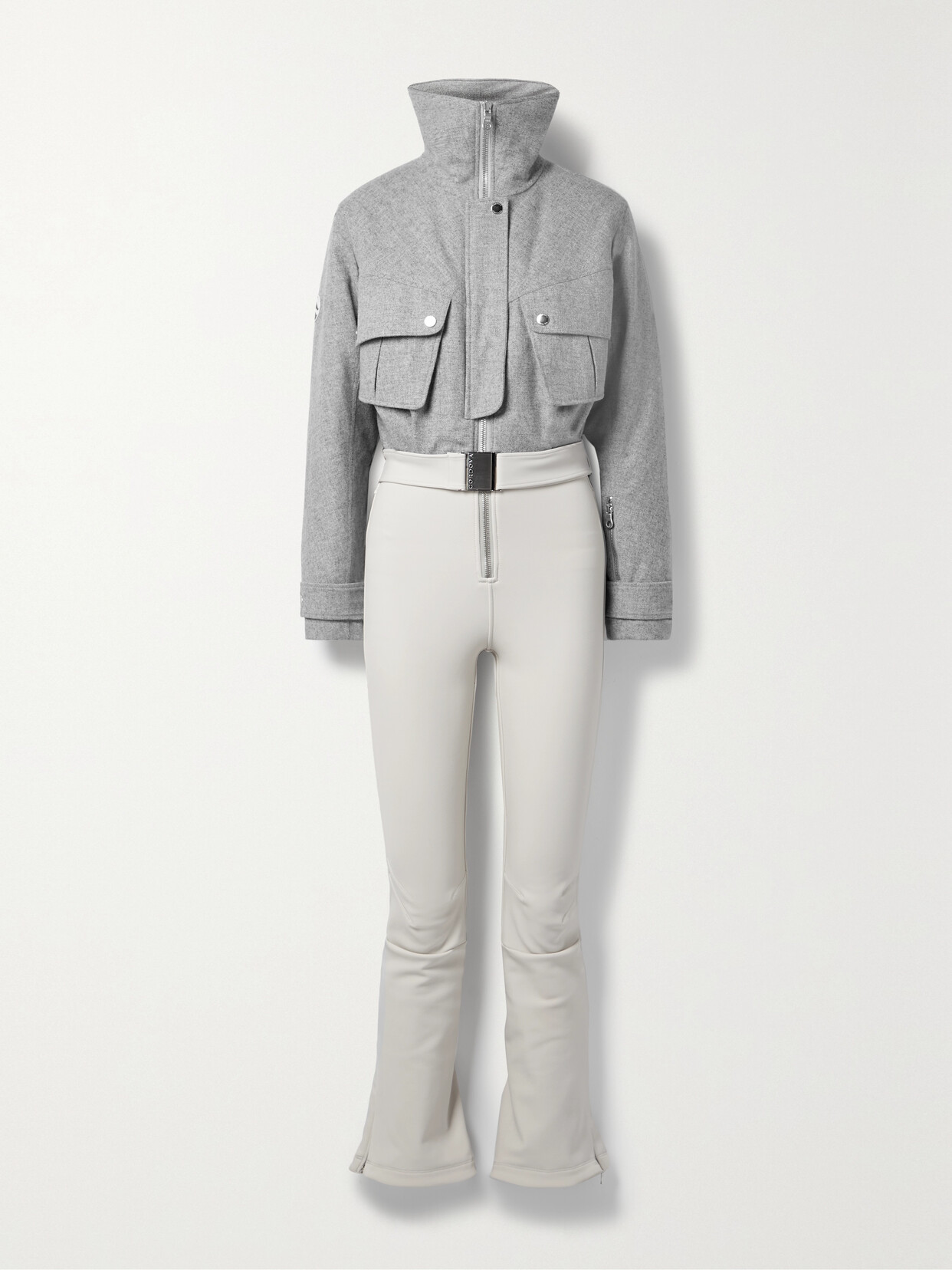 Shop Cordova The Telluride Belted Two-tone Wool-blend And Twill Ski Suit In Gray