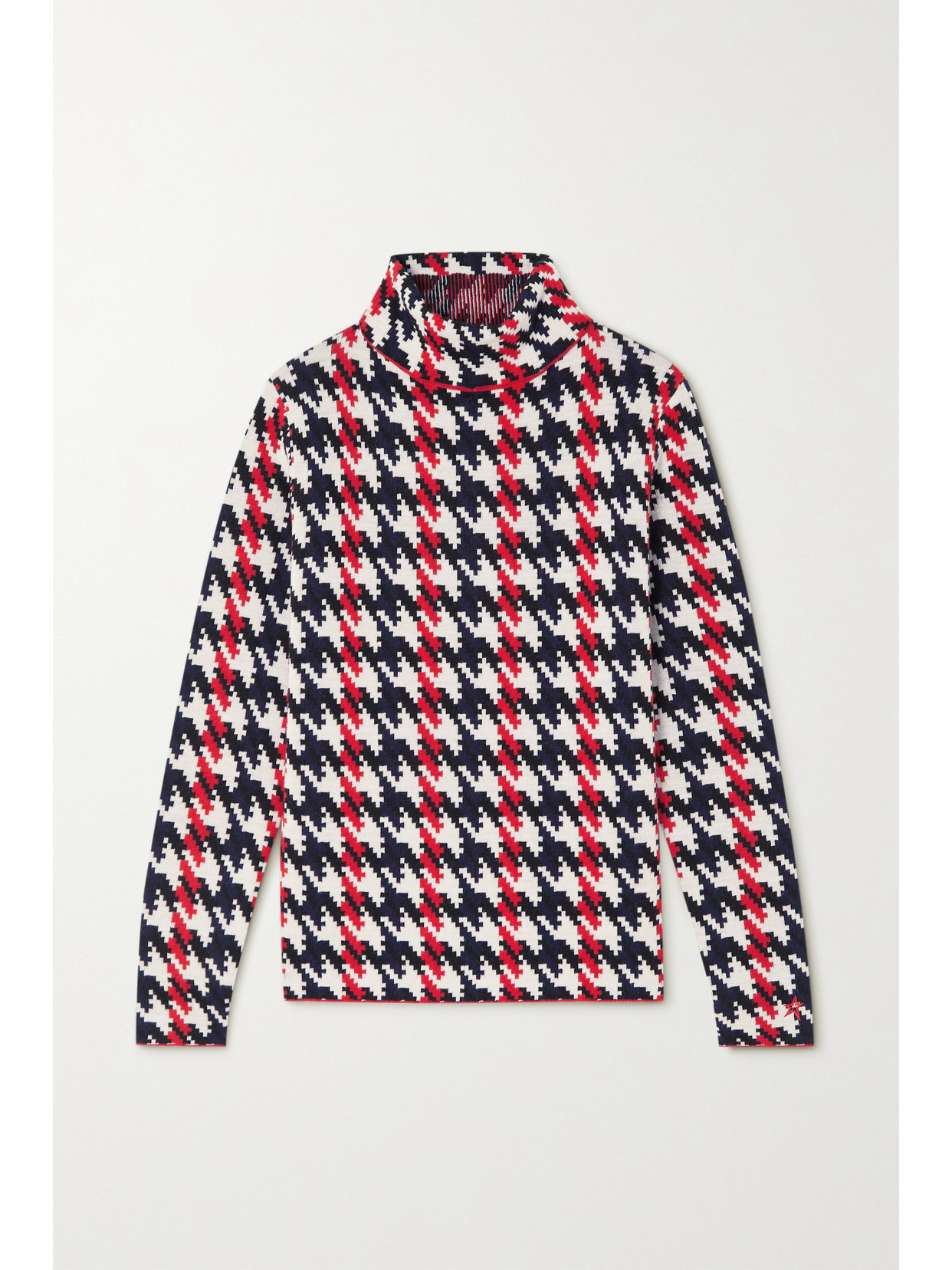 Perfect Moment - Houndstooth Merino Wool Turtleneck Sweater - Red