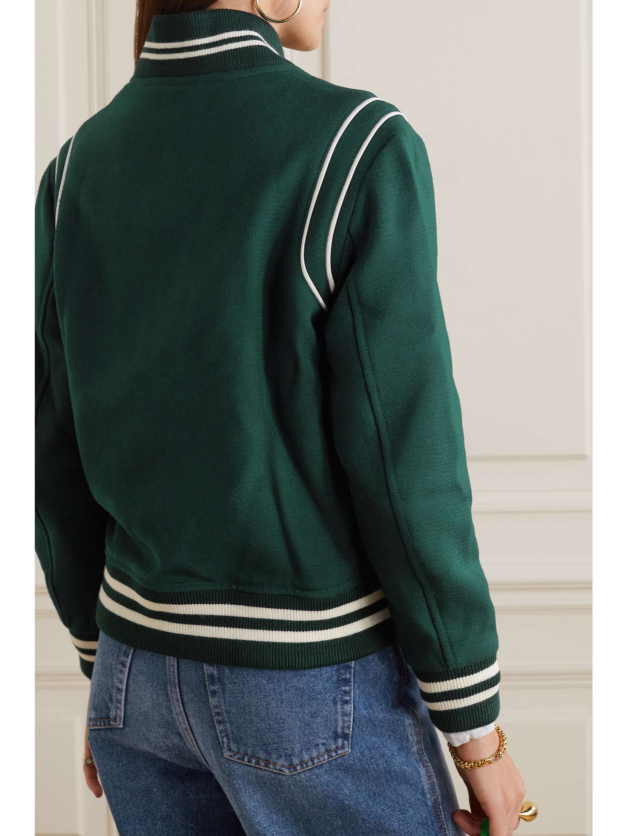 SPORTY & RICH Connecticut Crest leather-trimmed wool jacket