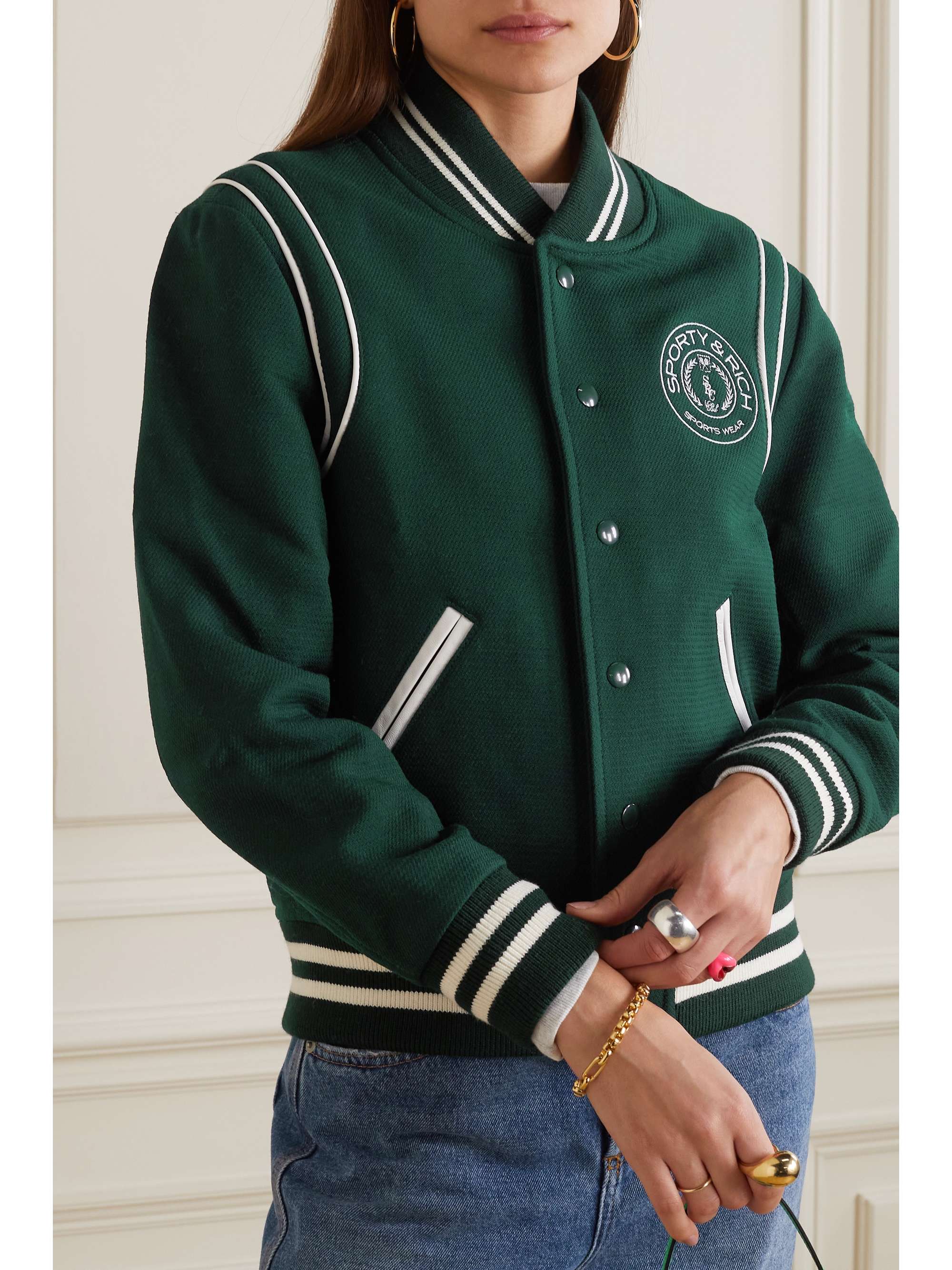 SPORTY & RICH Connecticut Crest leather-trimmed wool jacket