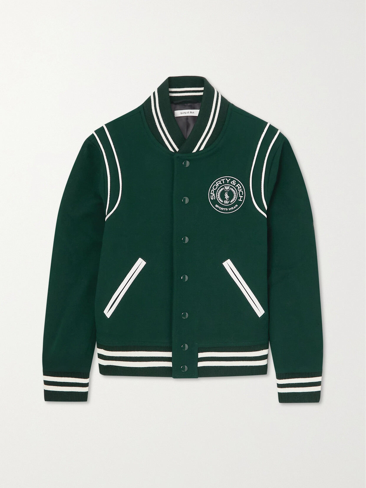 Sporty & Rich - Connecticut Crest Leather-trimmed Wool Jacket - Green