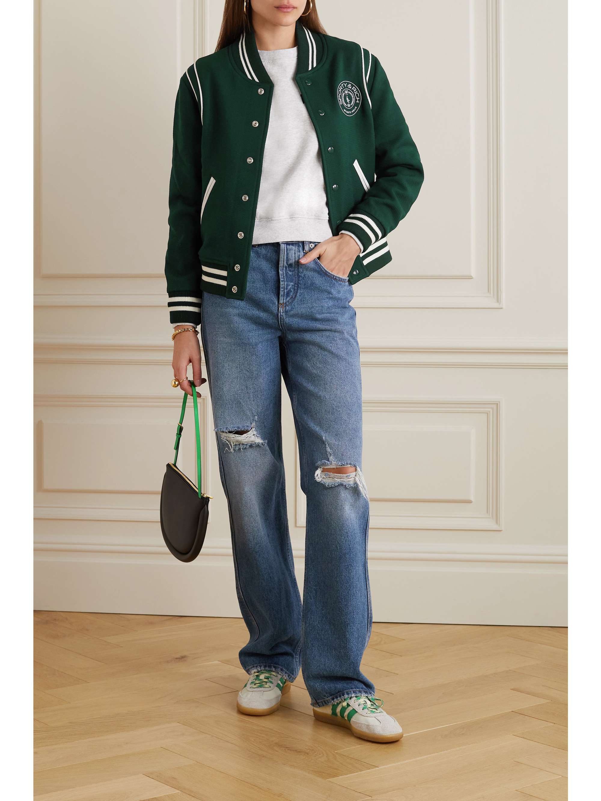 SPORTY & RICH Connecticut Crest leather-trimmed wool jacket