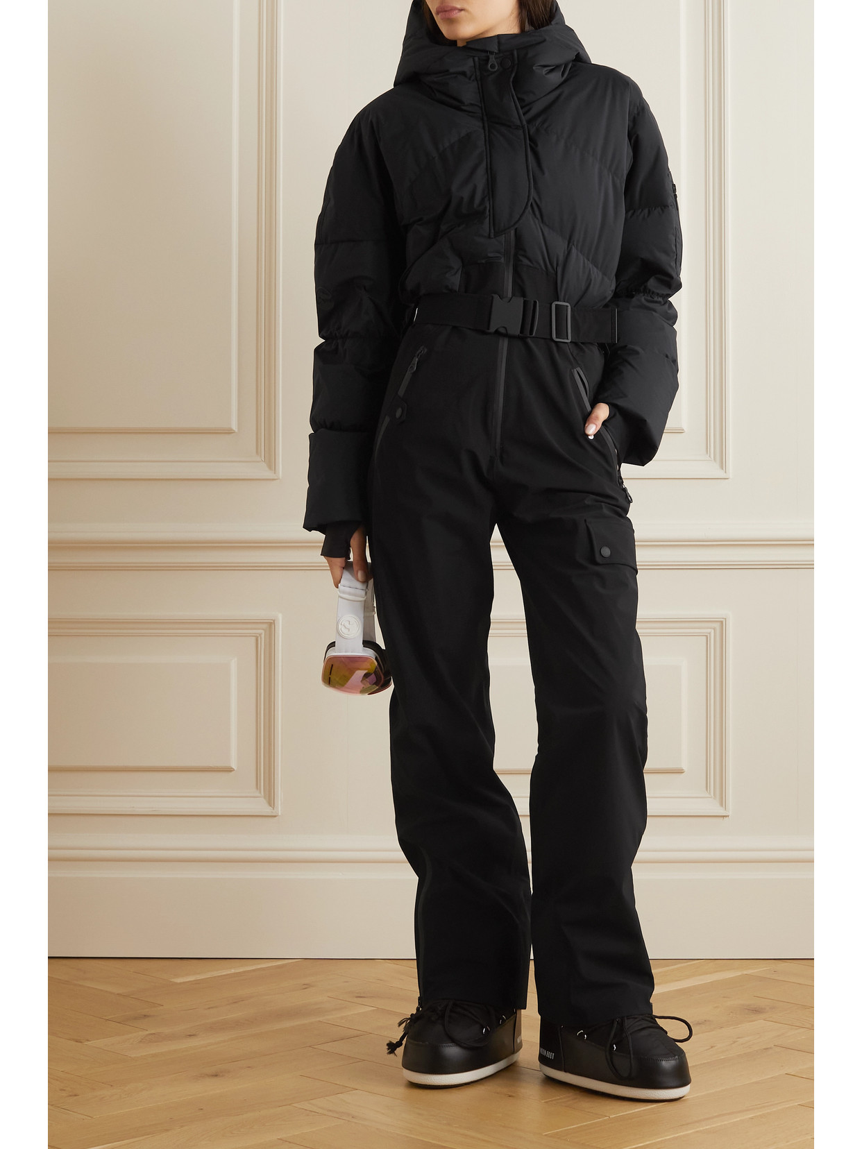 Shop Cordova Sommet Hooded Belted Padded Ski Suit In Black