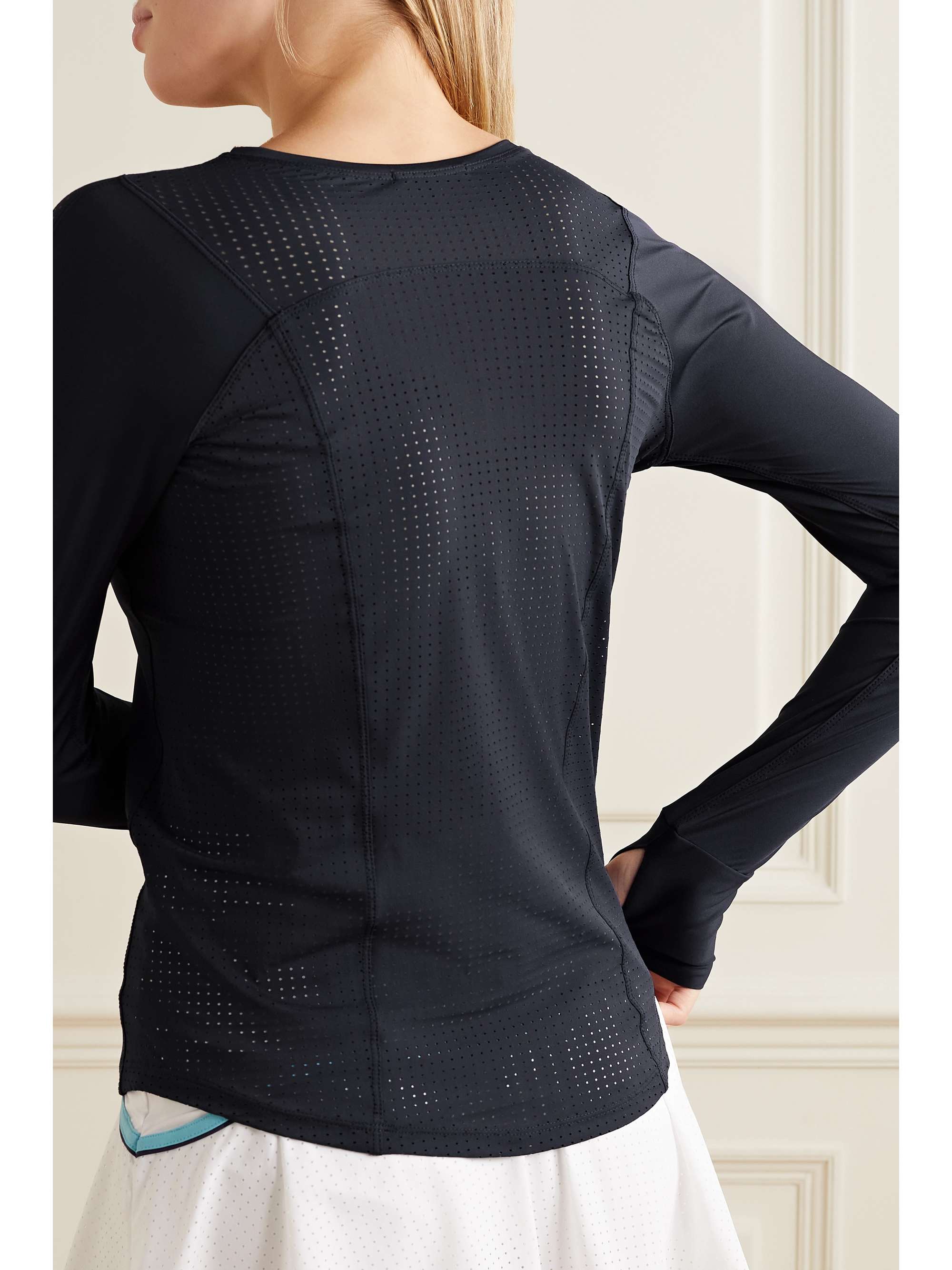 L'ETOILE SPORT Mesh-paneled stretch-jersey top