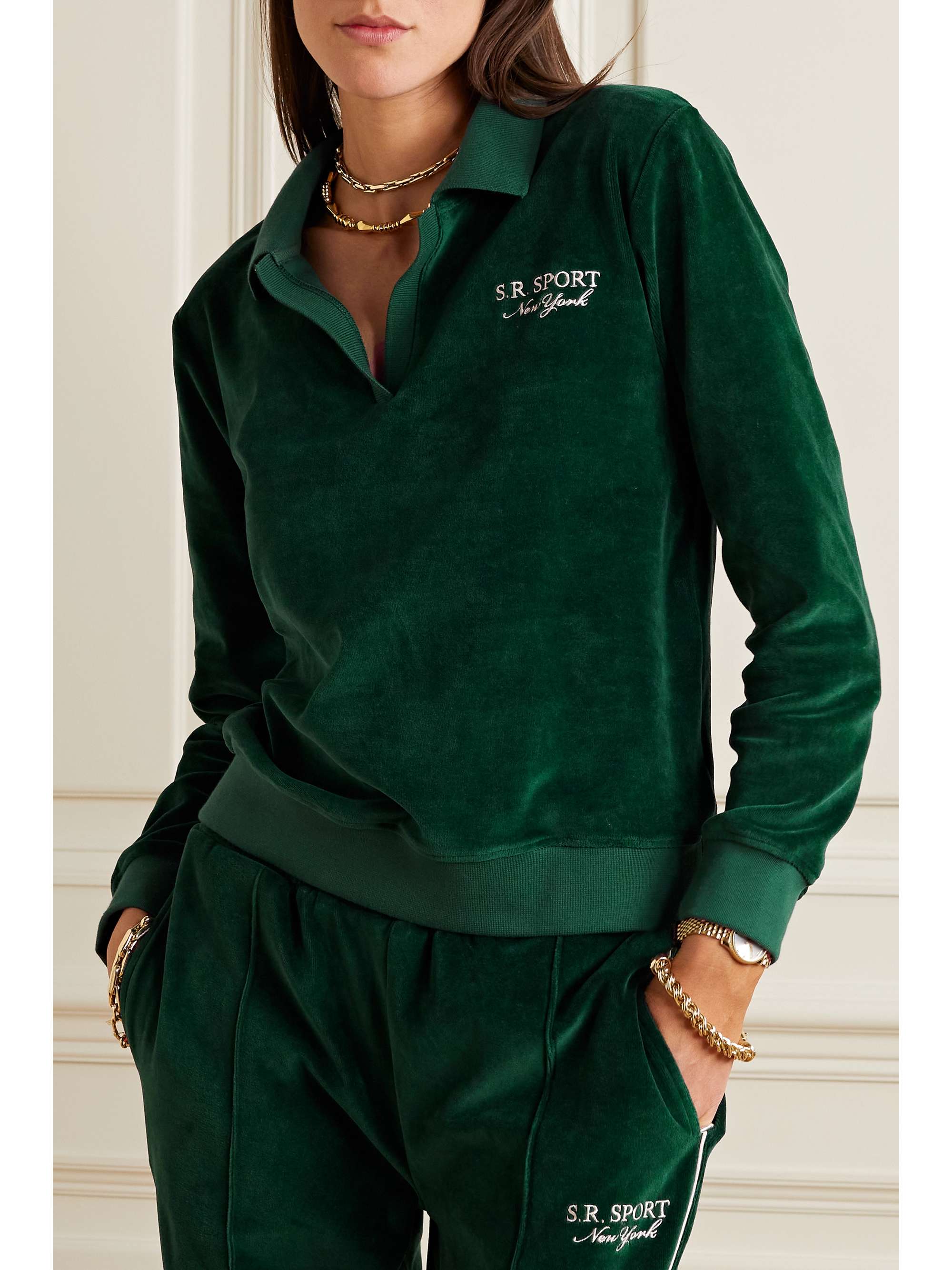 SPORTY & RICH Amanda Sweatshirt aus Baumwollvelours mit Stickerei