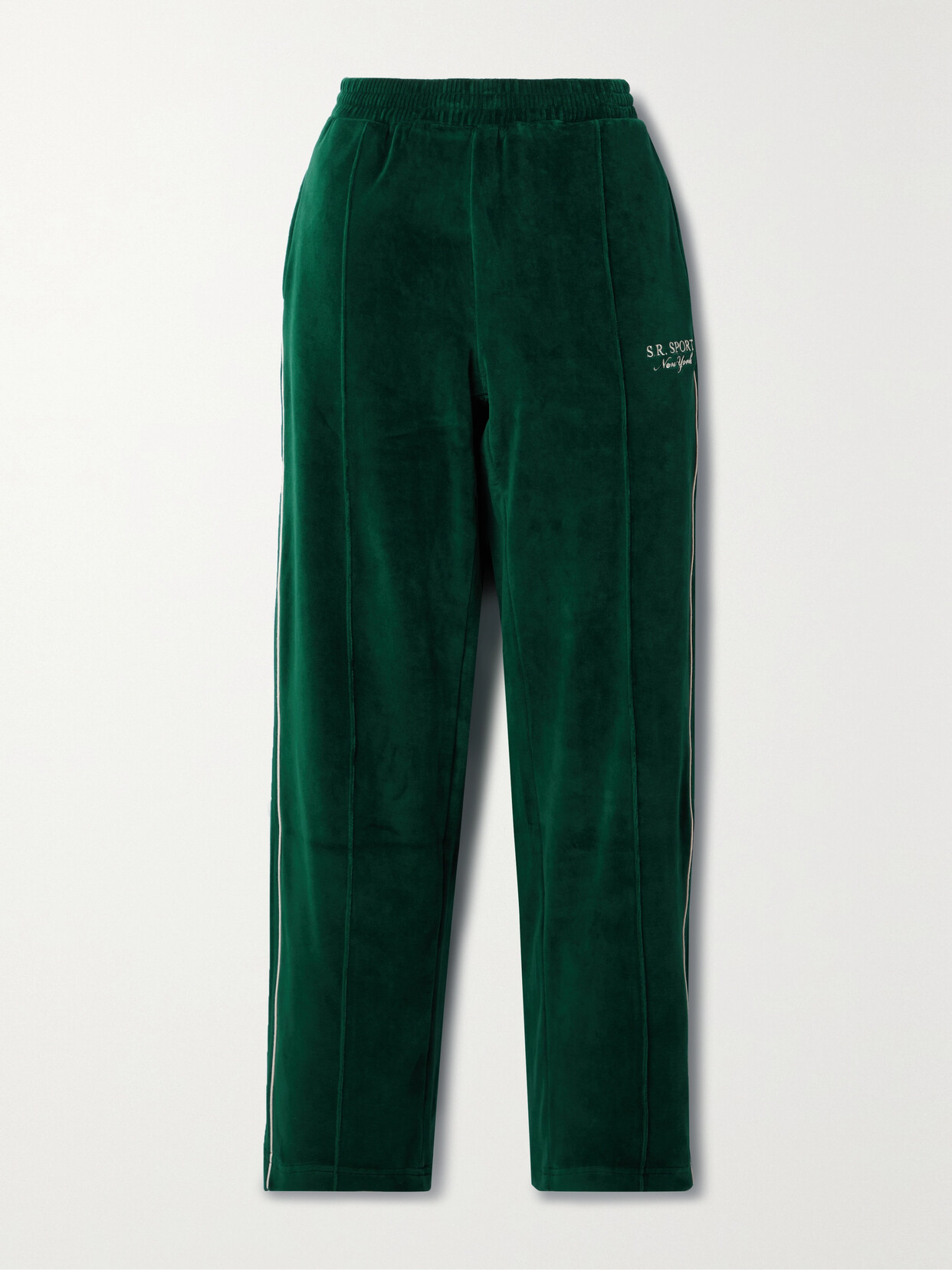 Sporty And Rich Brandie Embroidered Cotton-velour Track Trousers In Green