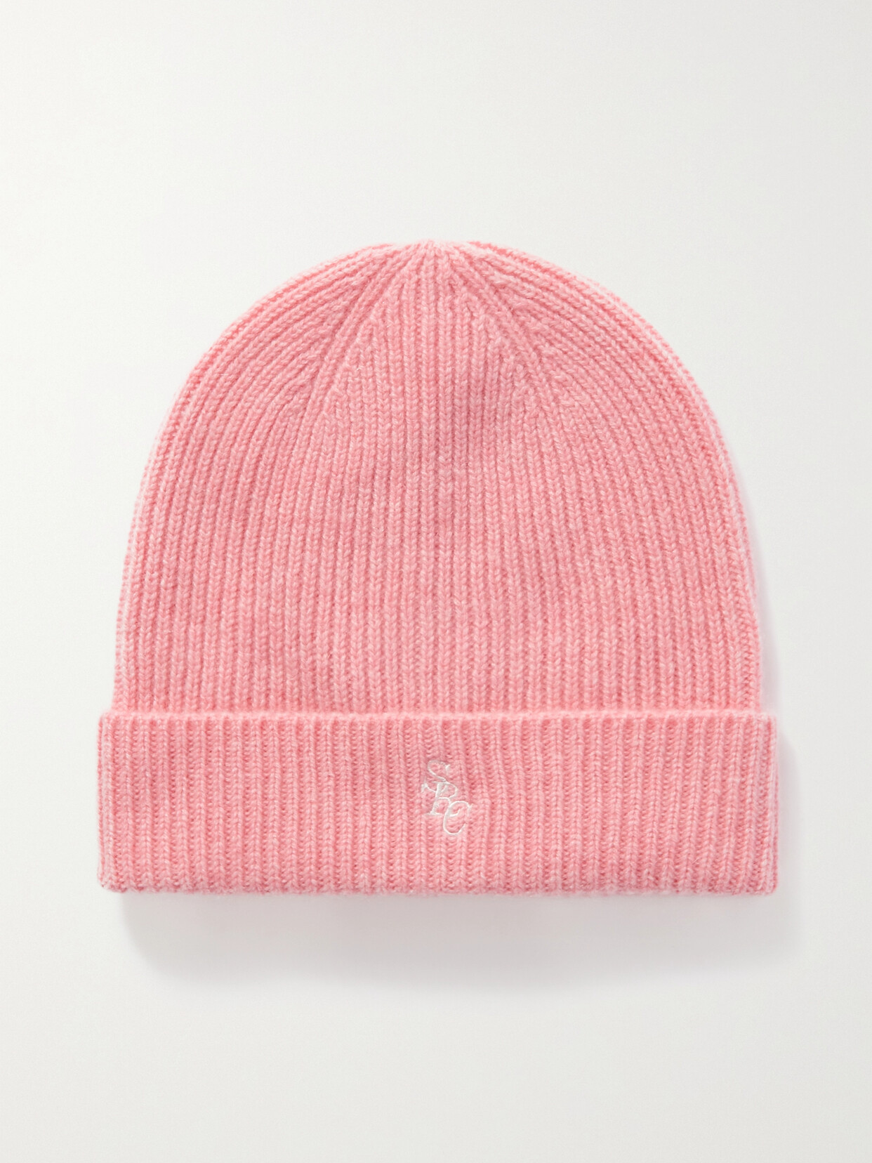 SPORTY AND RICH EMBROIDERED RIBBED CASHMERE BEANIE