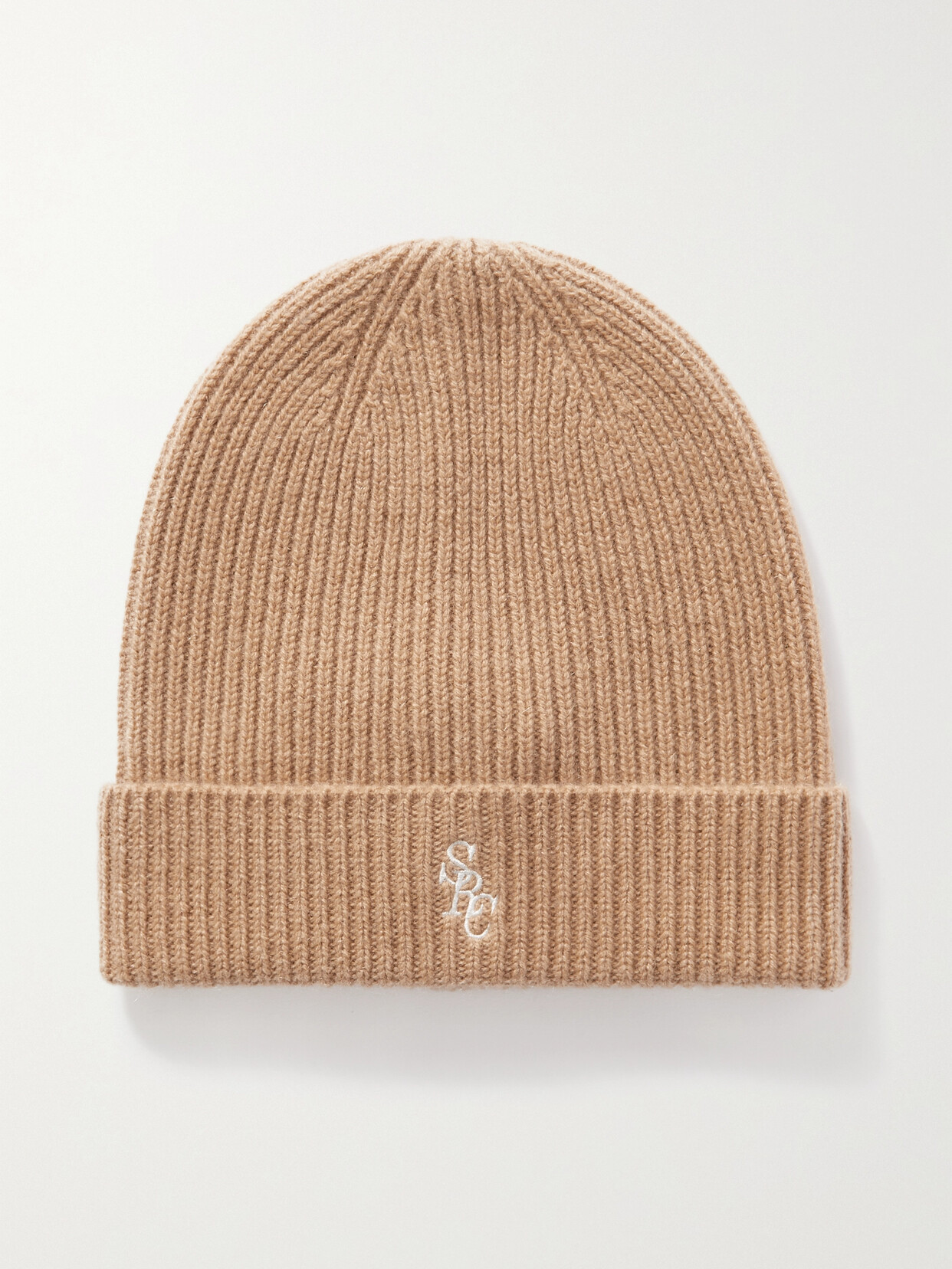 SPORTY AND RICH EMBROIDERED RIBBED CASHMERE BEANIE