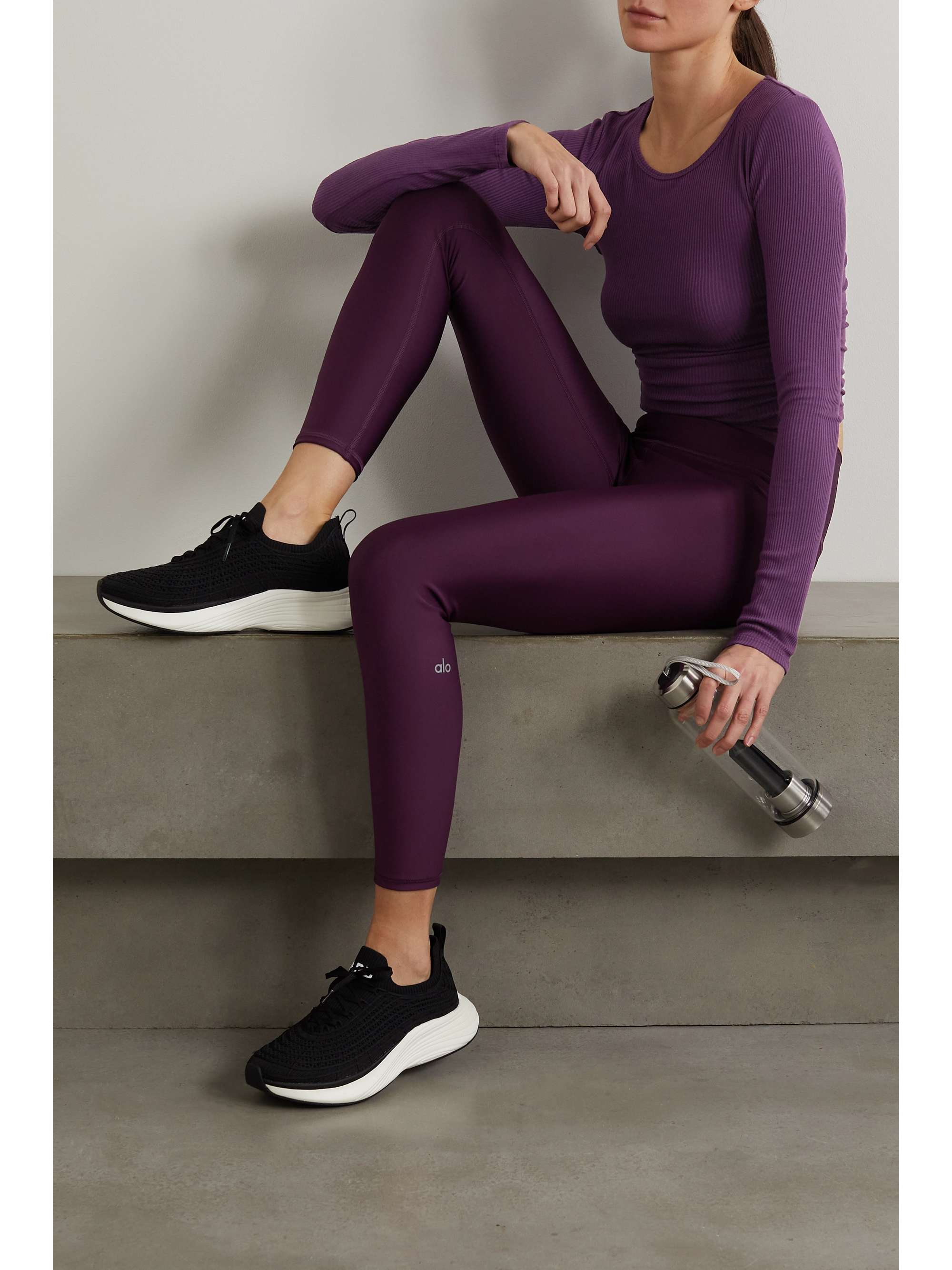 ALO YOGA Cropped gathered ribbed stretch-modal top