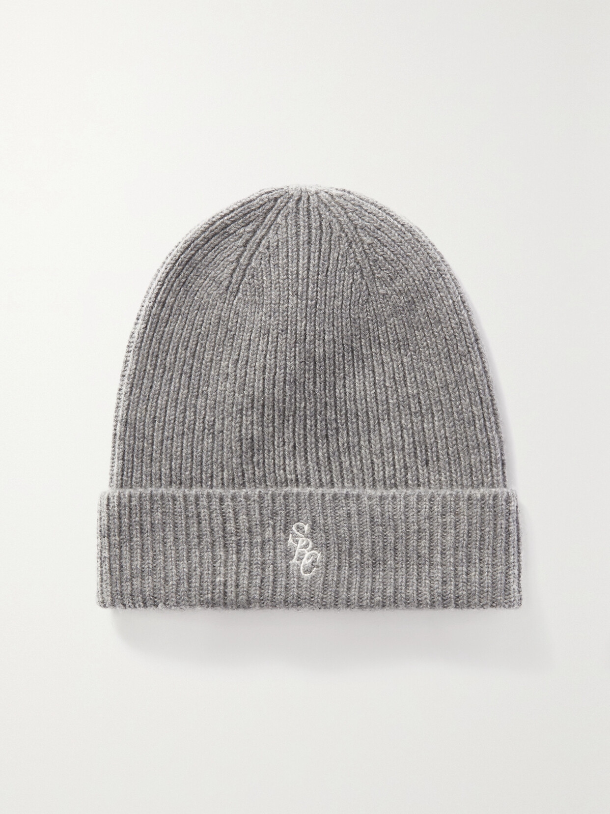 Sporty & Rich - Embroidered Ribbed Cashmere Beanie - Gray