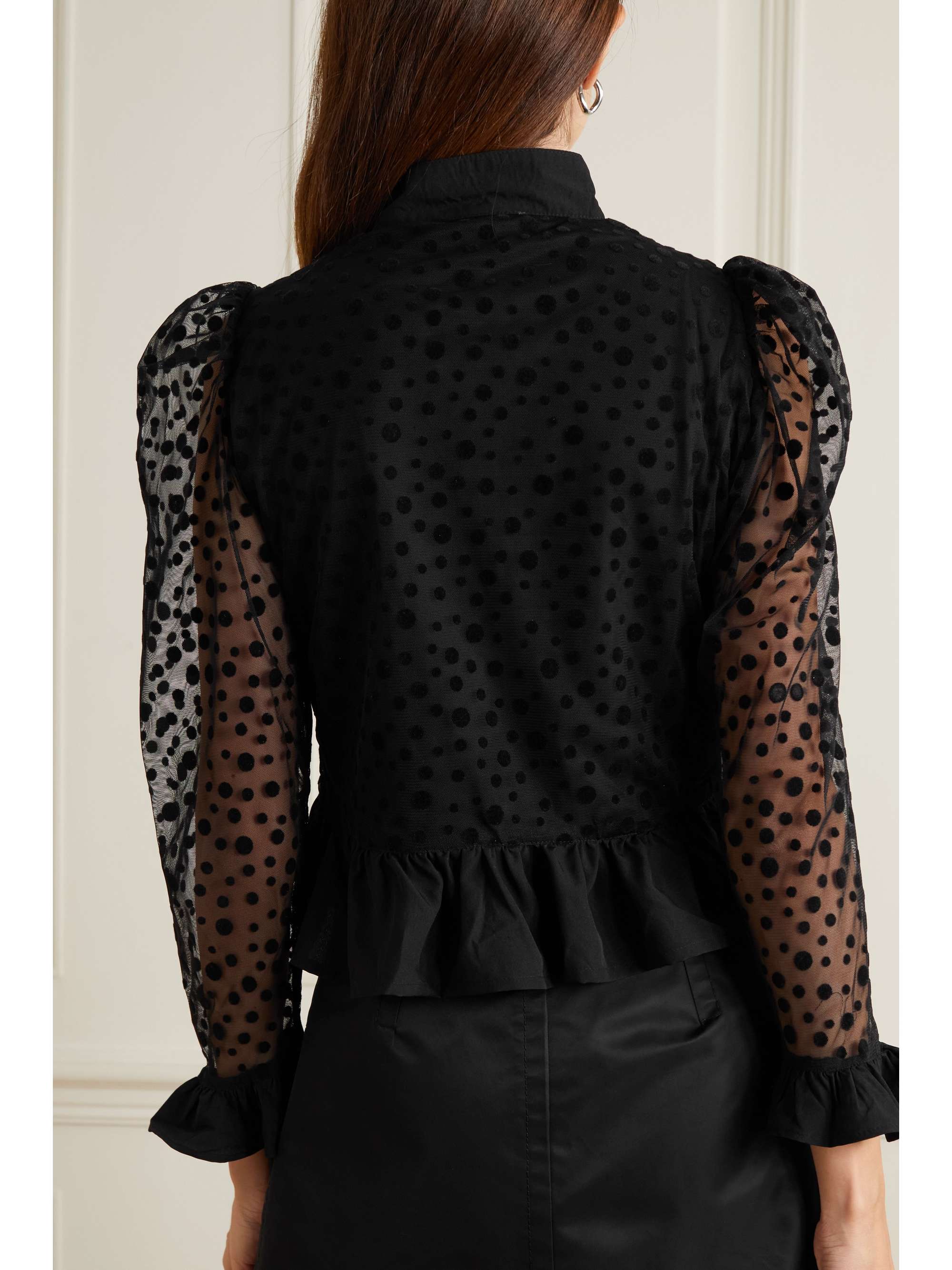 BATSHEVA Grace cropped ruffled voiletrimmed polkadot flocked tulle blouse NETAPORTER
