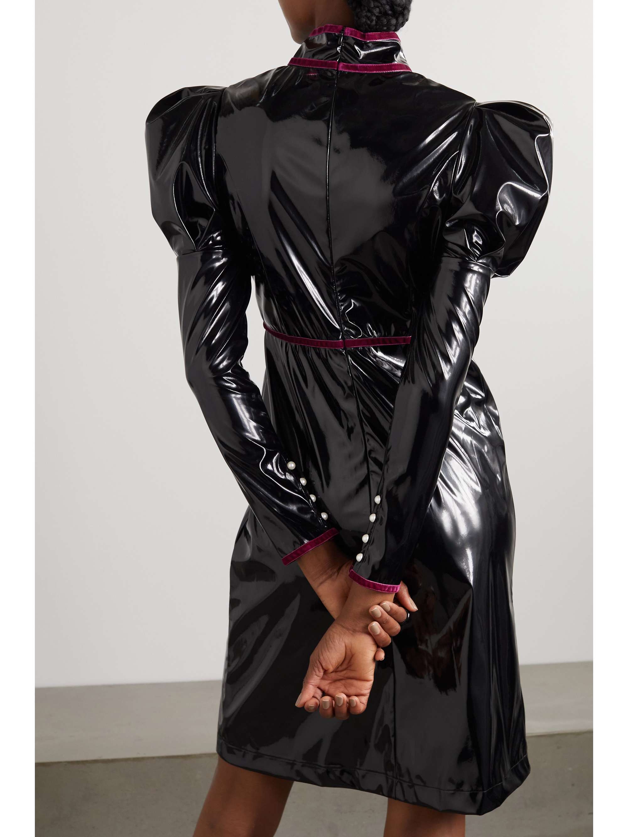 BATSHEVA Tate velvet-trimmed vinyl midi dress