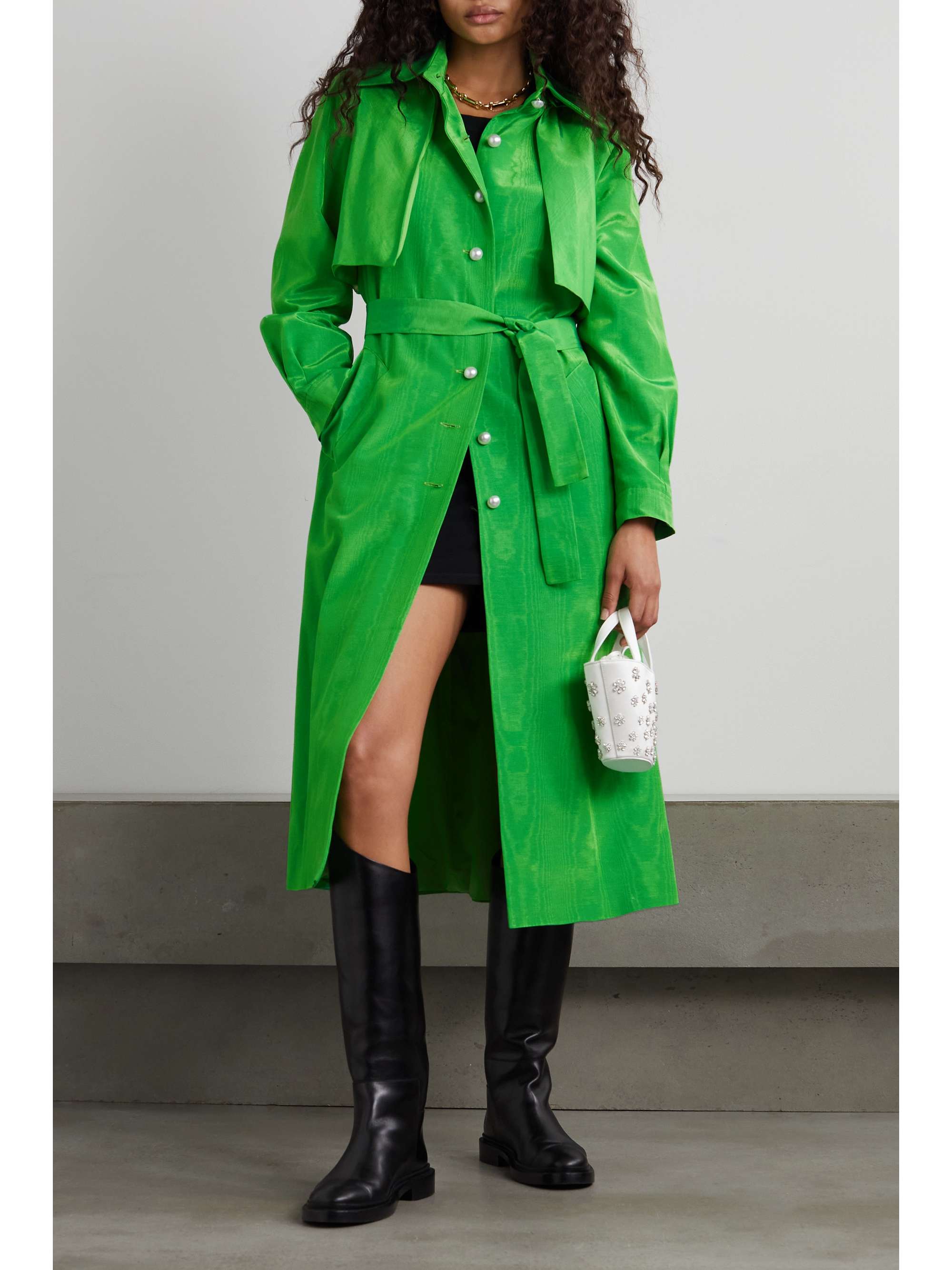 BATSHEVA Zoya belted cottonmoire coat NETAPORTER