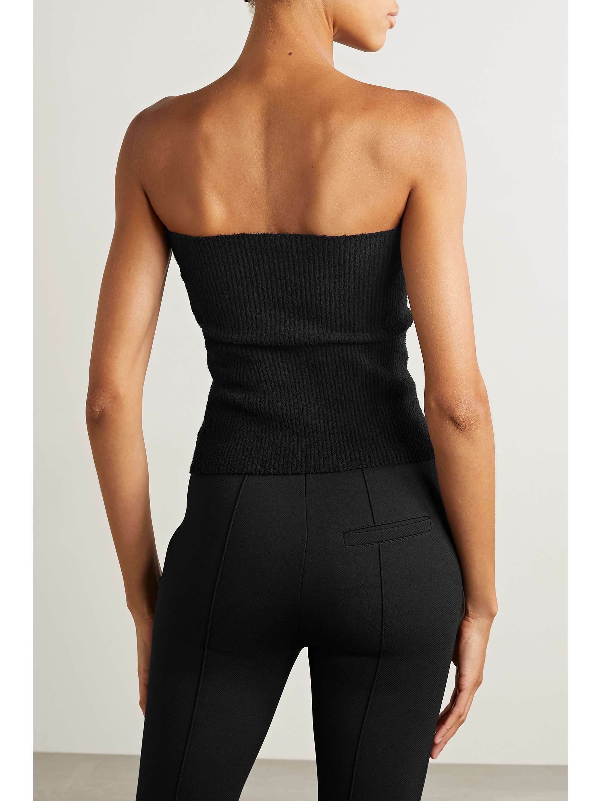 WARDROBE.NYC Strapless ribbed cotton-blend top