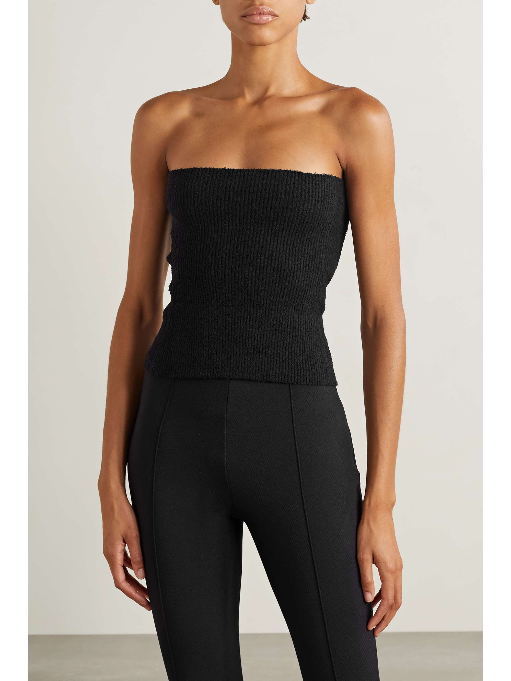 WARDROBE.NYC Strapless ribbed cotton-blend top