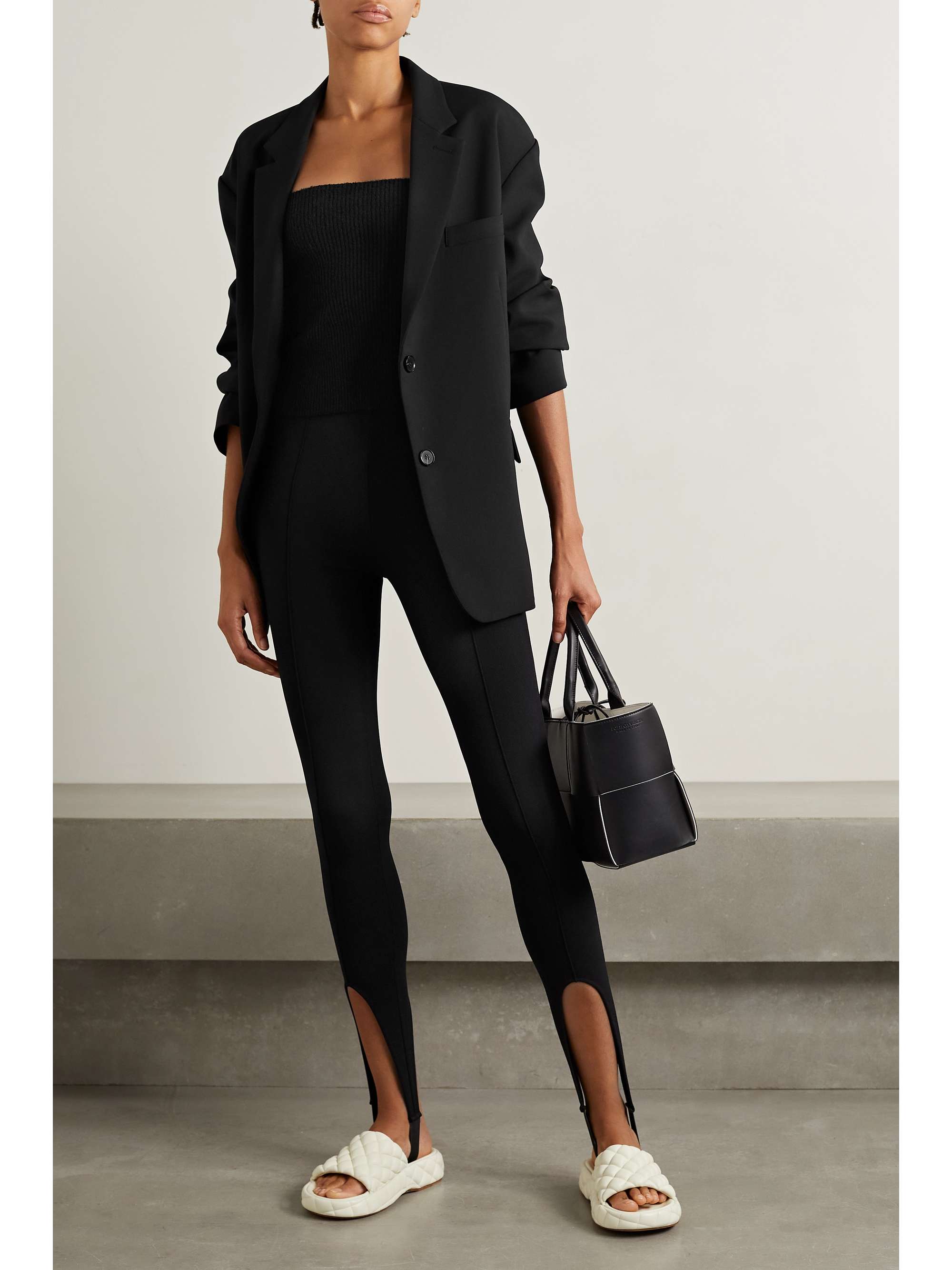 WARDROBE.NYC Strapless ribbed cotton-blend top