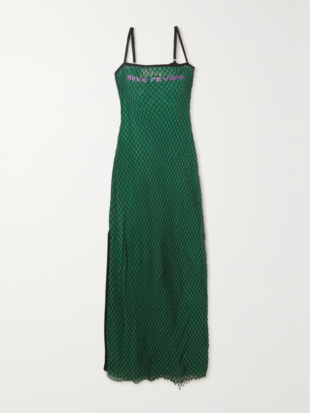 Rave Review Ninjas Layered Glittered Mesh And Cotton-voile Maxi Dress - Green