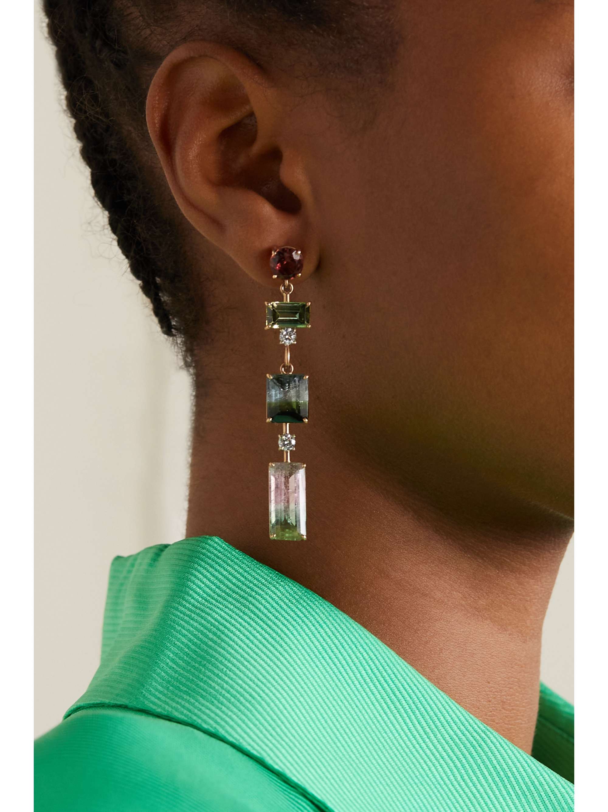 IRENE NEUWIRTH Gemmy Gem 18-karat rose and white gold, tourmaline and diamond earrings