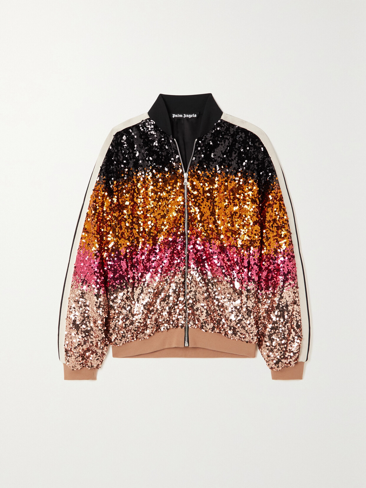 Palm Angels - Webbing-trimmed Sequined Jersey Bomber Jacket - Pink