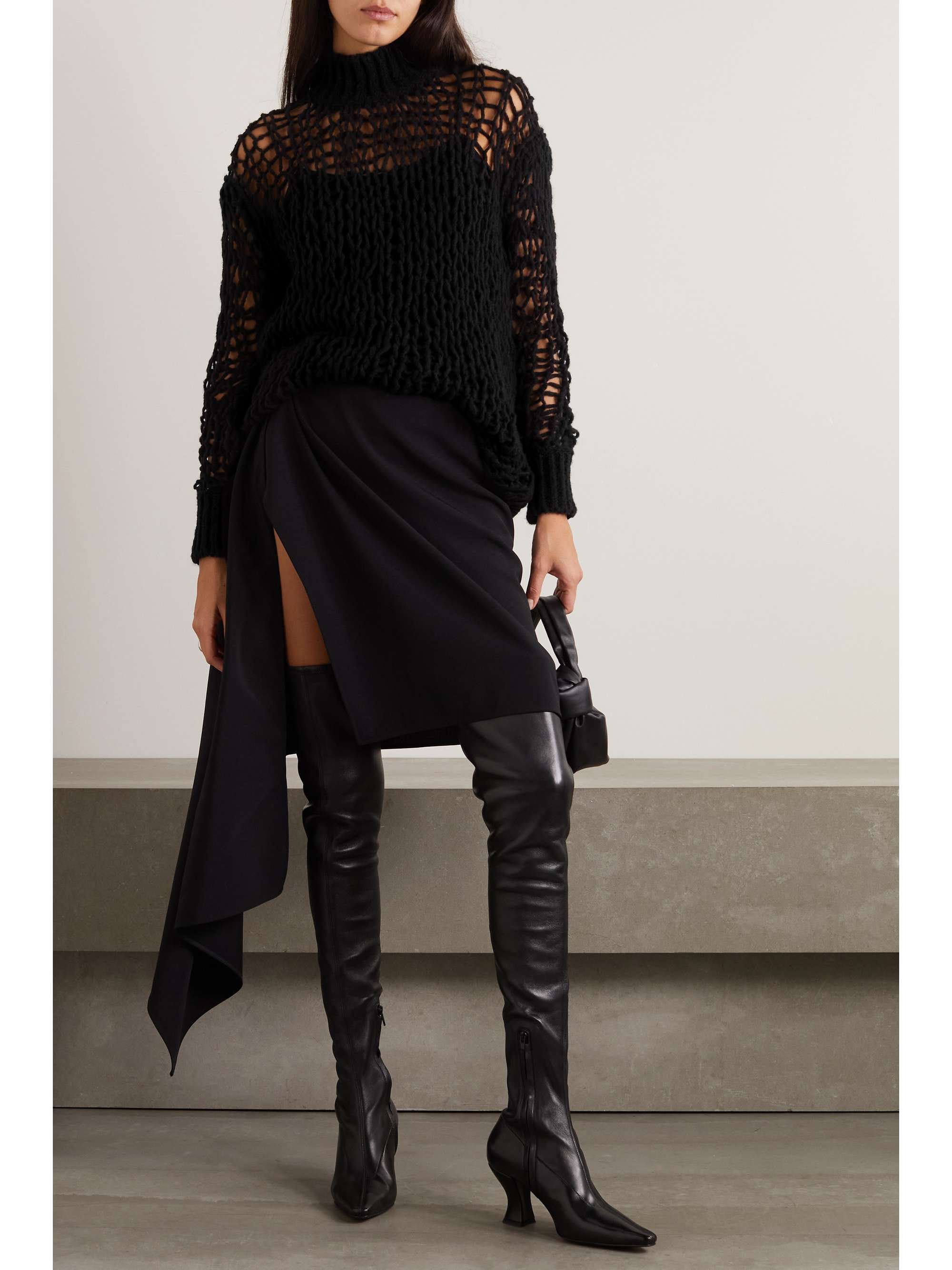 ANN DEMEULEMEESTER Openknit woolblend top NETAPORTER
