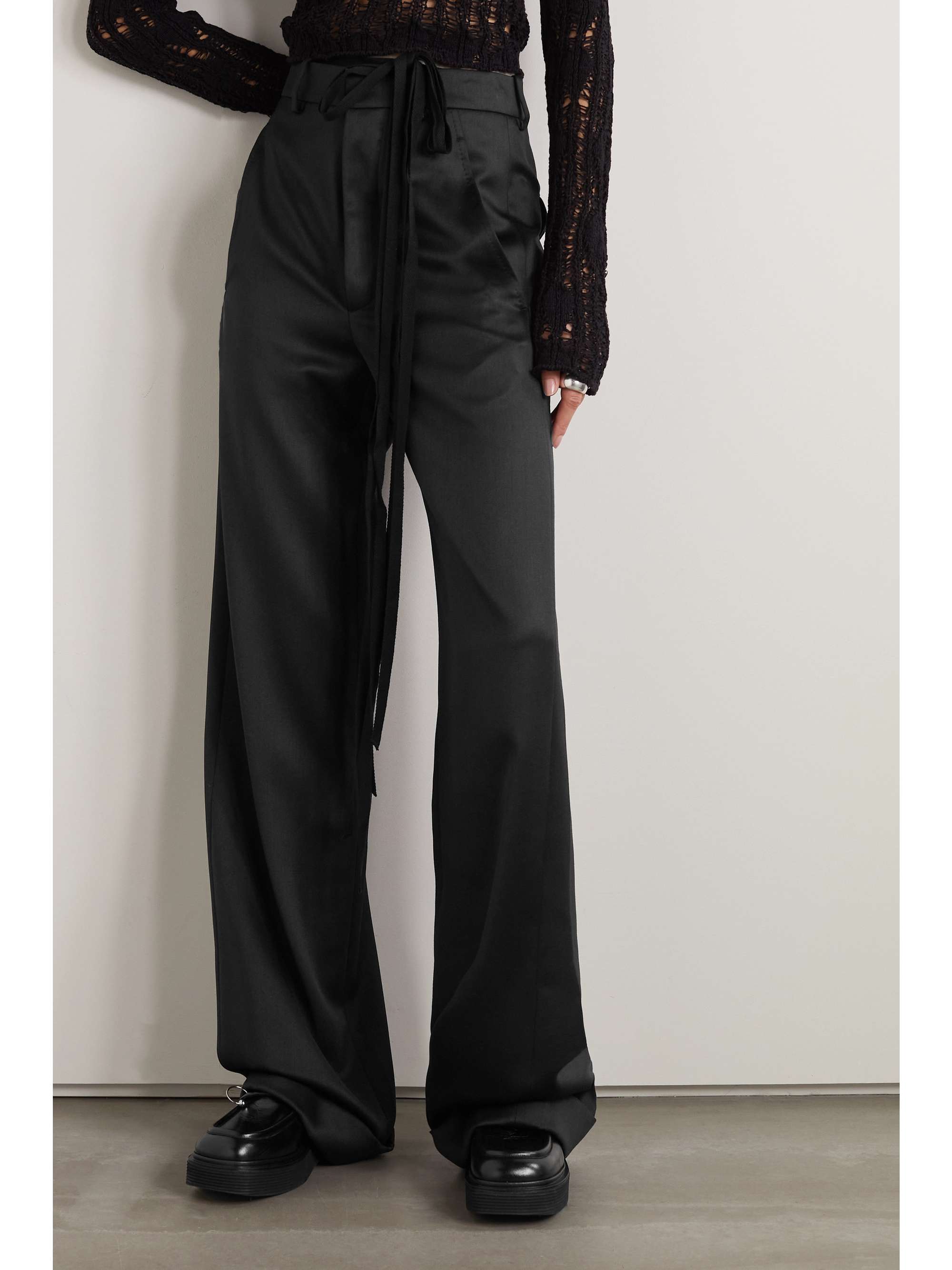 ANN DEMEULEMEESTER Wool-blend satin straight-leg pants