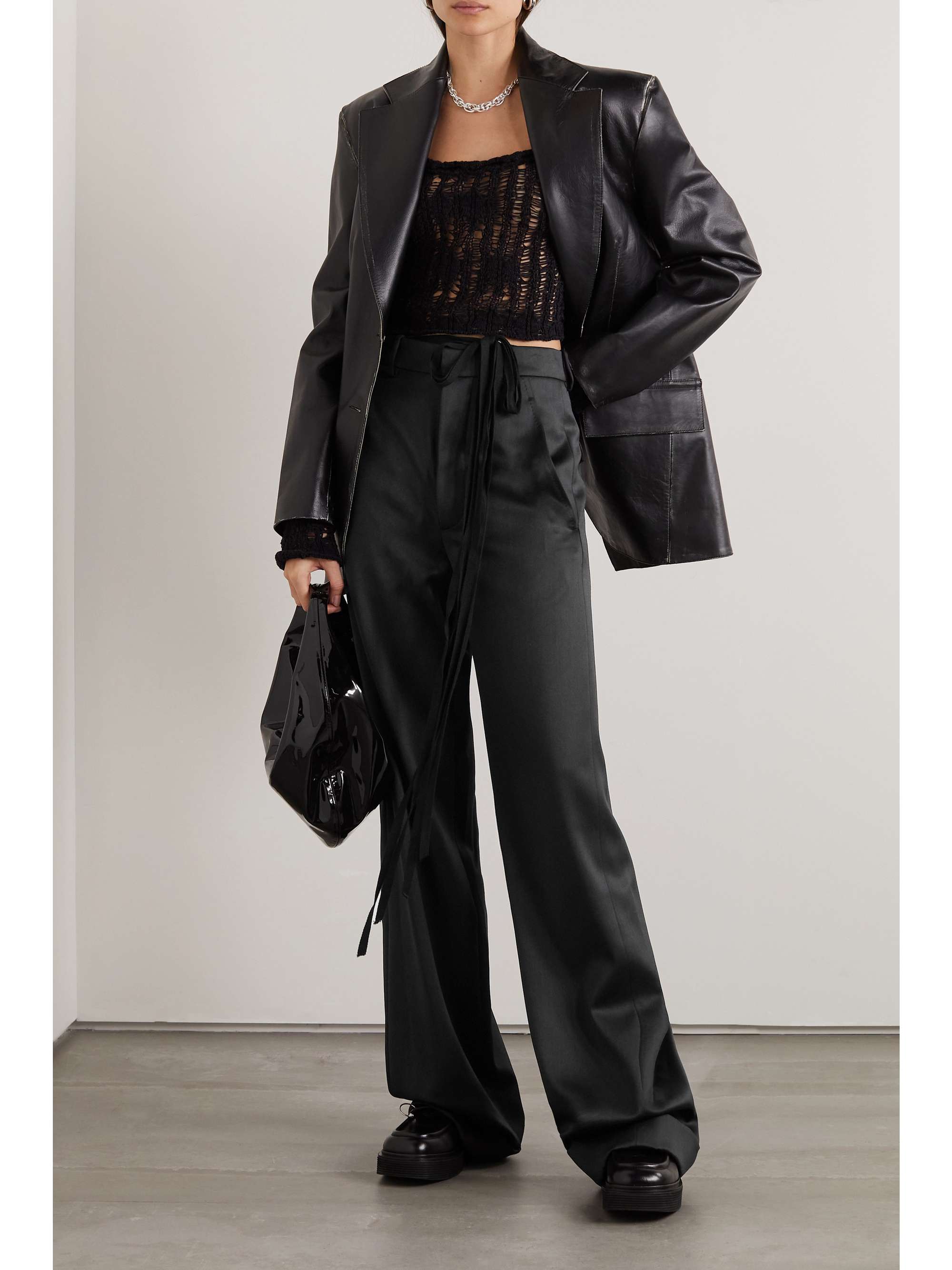 ANN DEMEULEMEESTER Wool-blend satin straight-leg pants