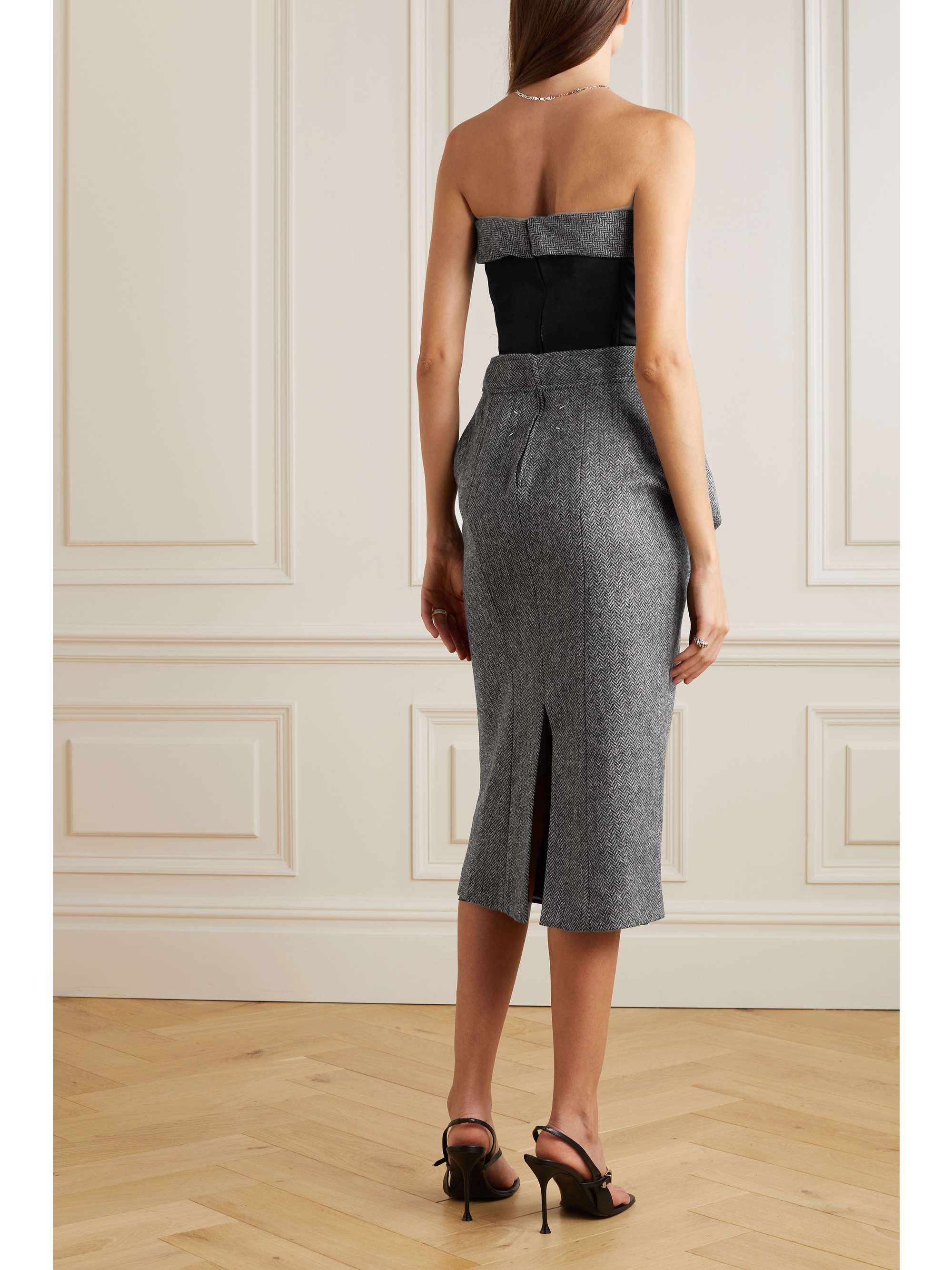 MAISON MARGIELA Strapless paneled herringbone wool and stretch-jersey midi dress