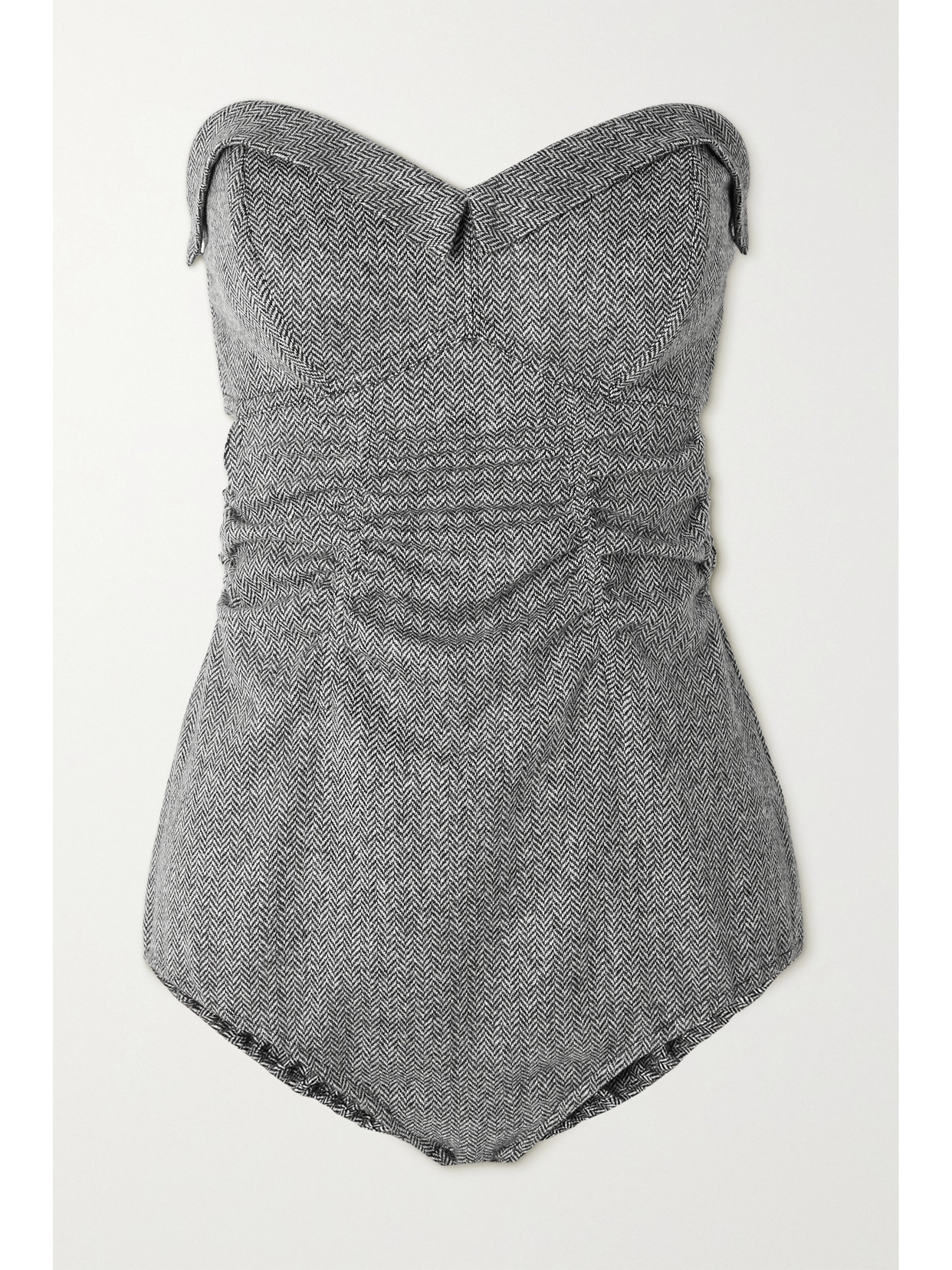 Maison Margiela Strapless Open-back Herringbone Wool Bodysuit