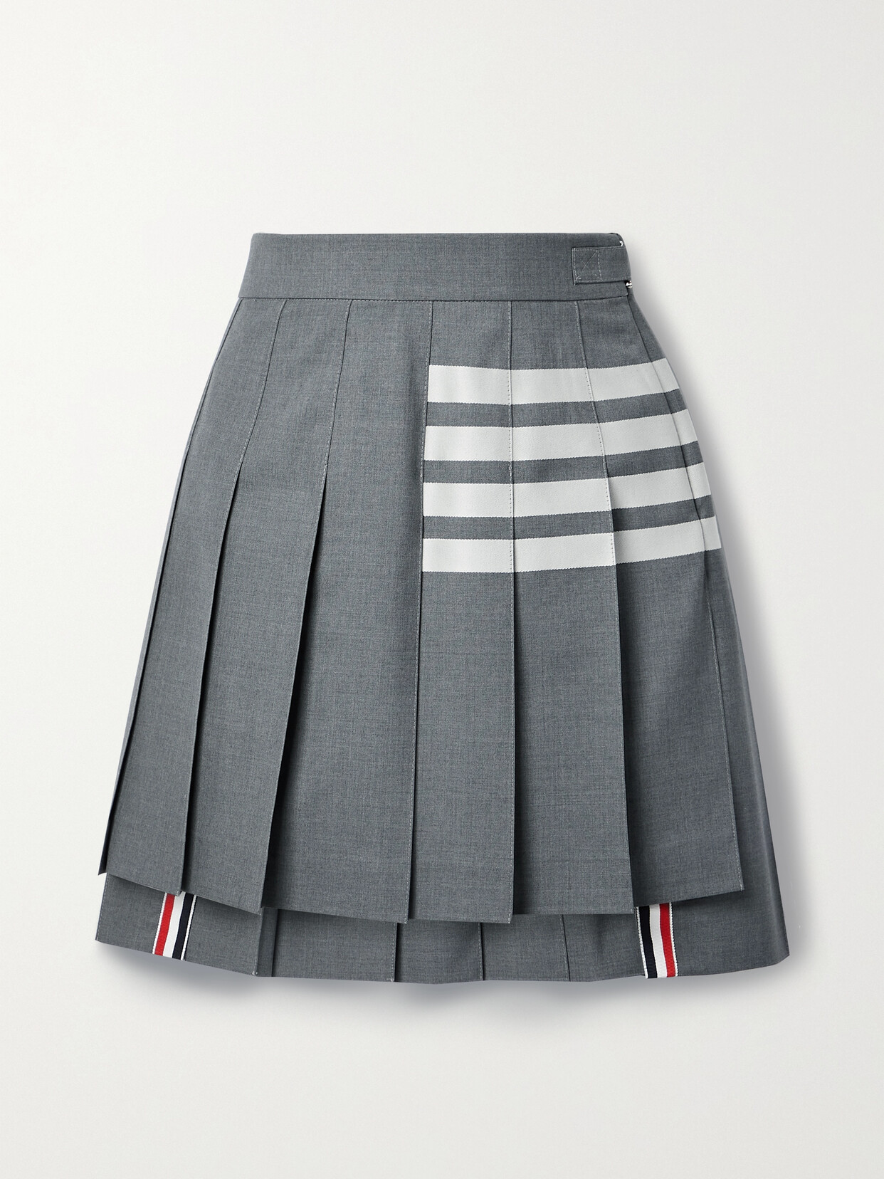 Thom Browne - Grosgrain-trimmed Pleated Striped Wool Mini Skirt - Gray