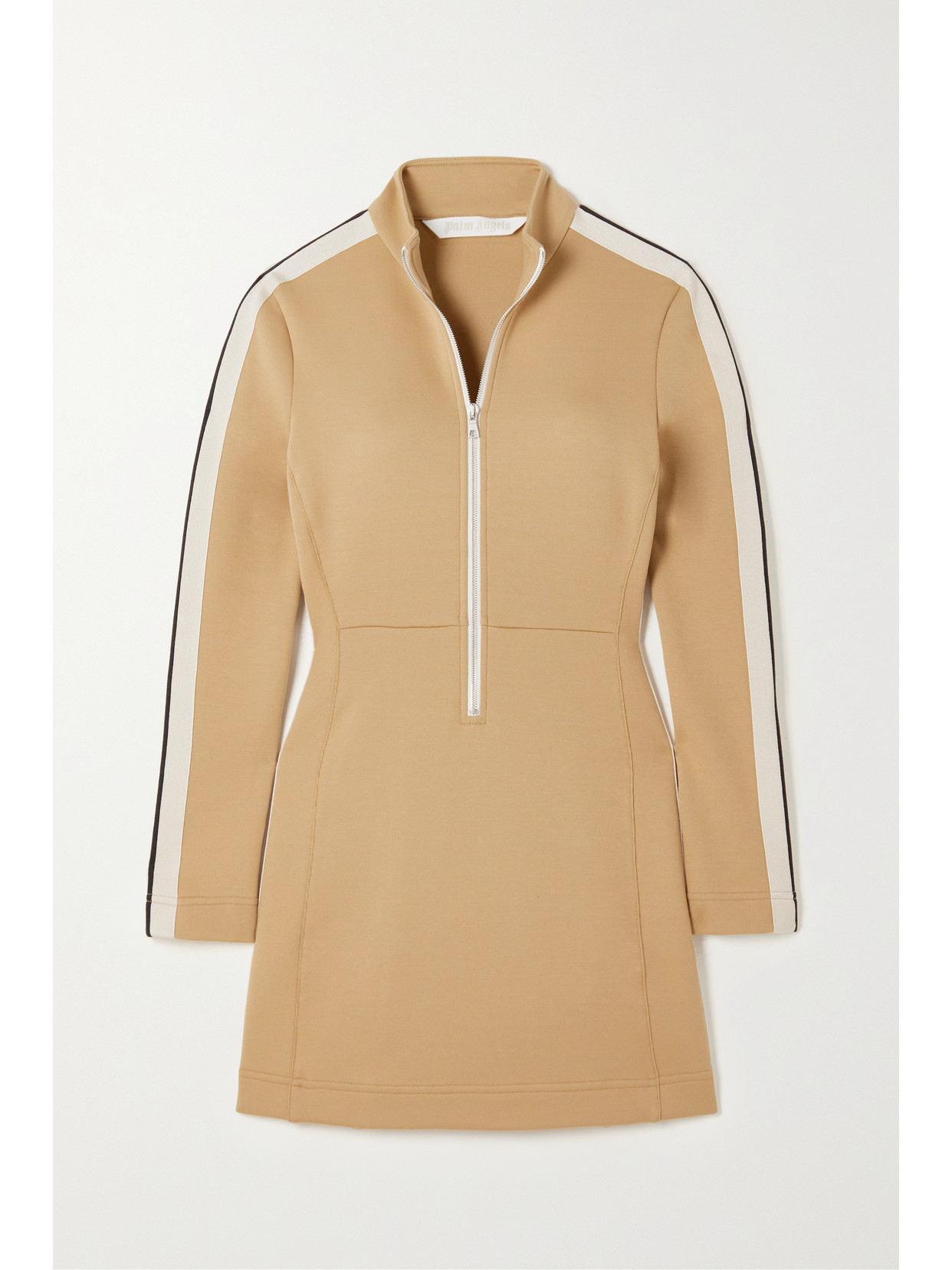 Palm Angels Long Sleeve Half Zip Cotton Blend Track Dress In Neutrals