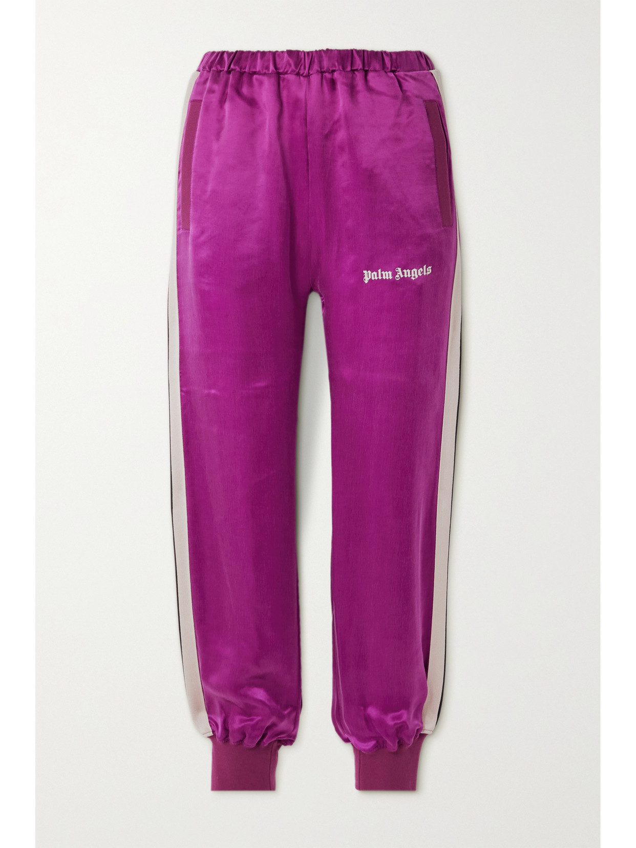 Palm Angels - Striped Webbing-trimmed Cupro Tapered Sweatpants - Burgundy