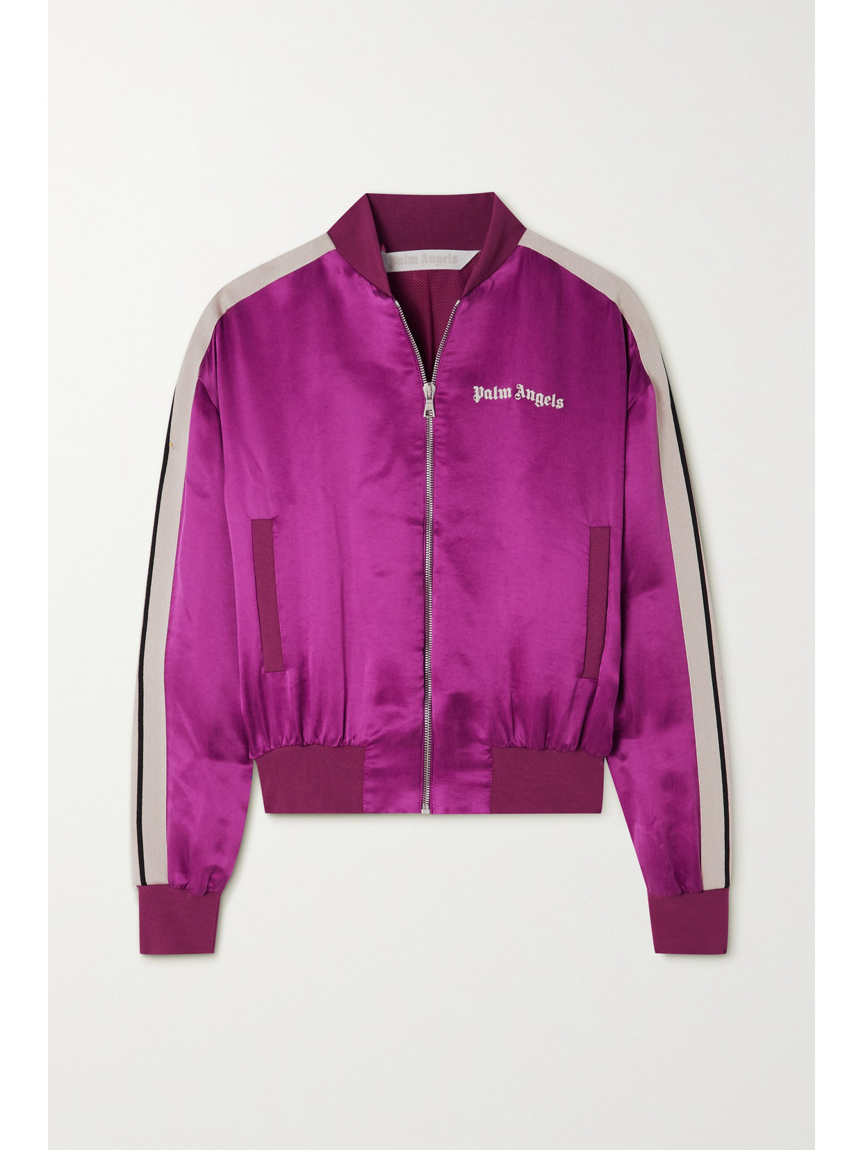 Palm Angels - Cropped Striped Webbing-trimmed Cupro Jacket - Burgundy