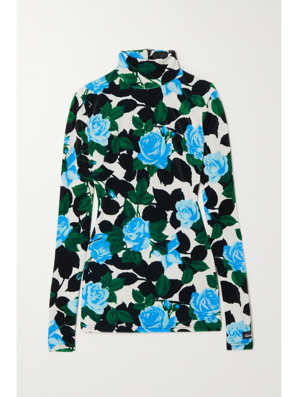Richard Quinn Floral-print Stretch-velvet Turtleneck Top - Black