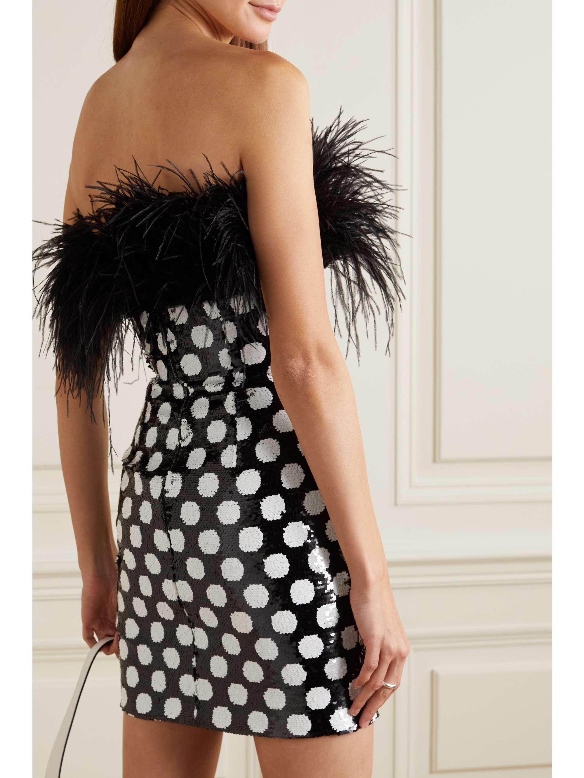 RICHARD QUINN Feather-trimmed polka-dot sequined crepe mini dress