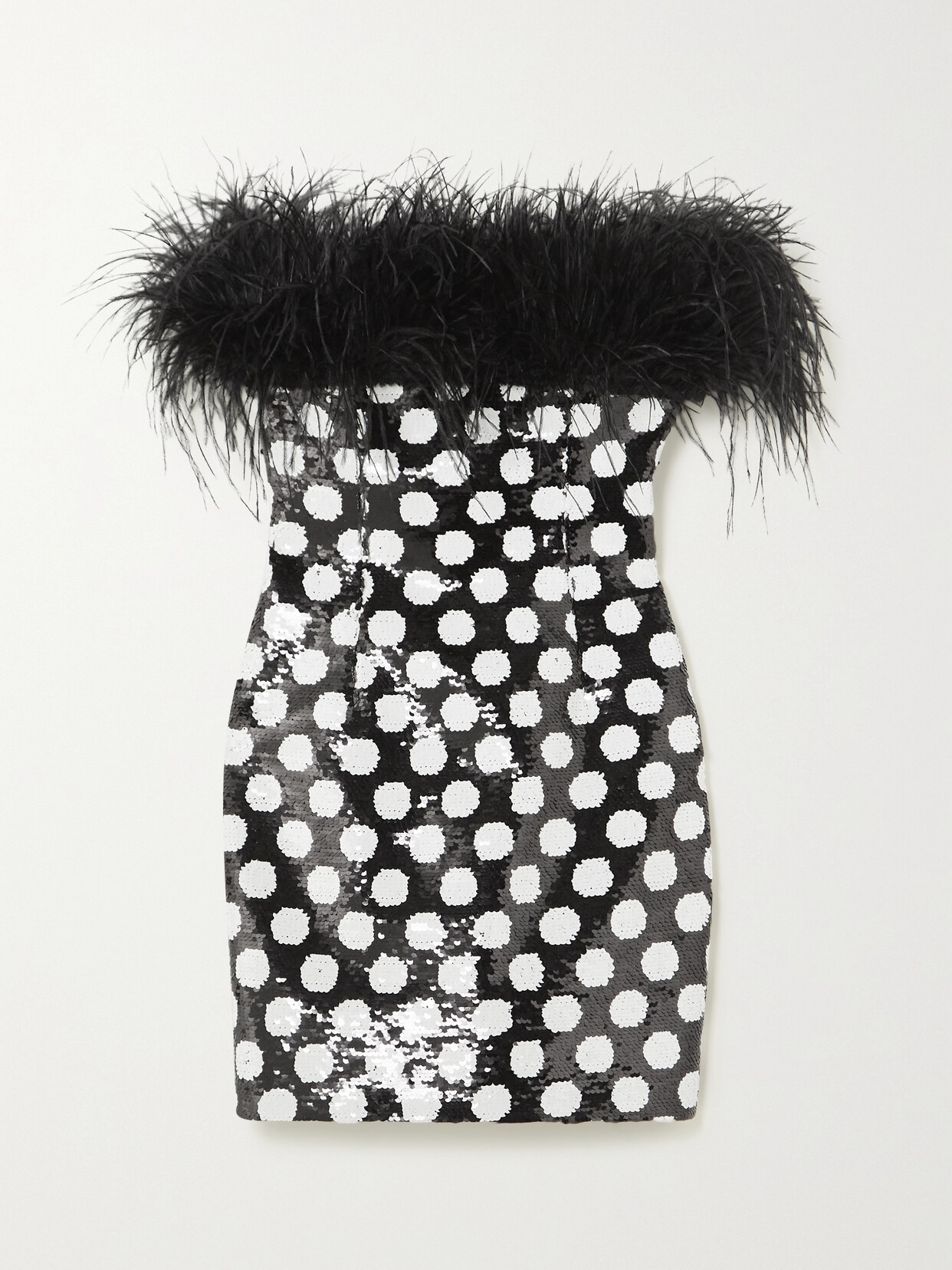 Richard Quinn Feather-trimmed Polka-dot Sequined Crepe Mini Dress - Black