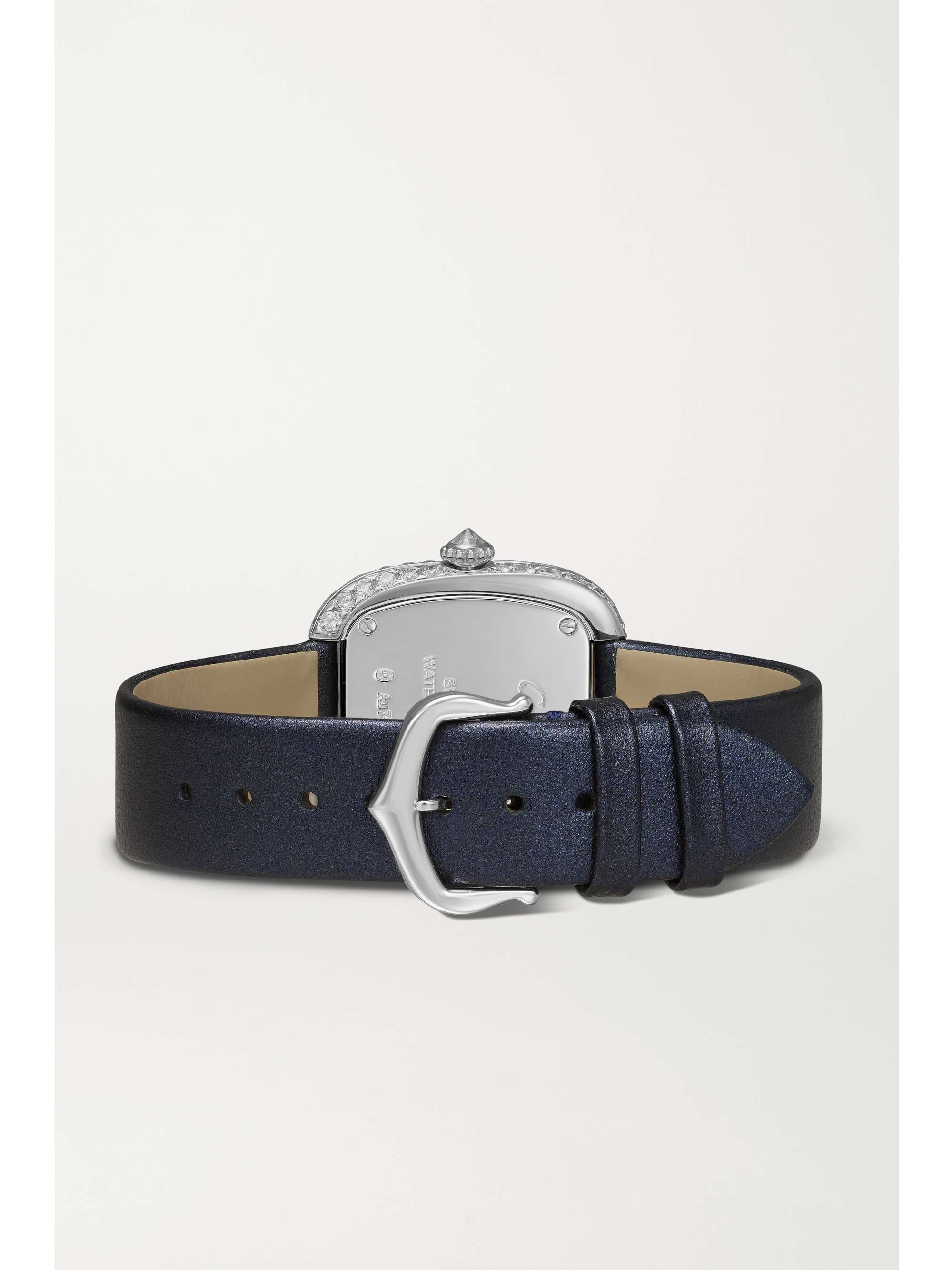 CARTIER Coussin de Cartier 30.4mm medium rhodium-plated white gold, leather and diamond watch