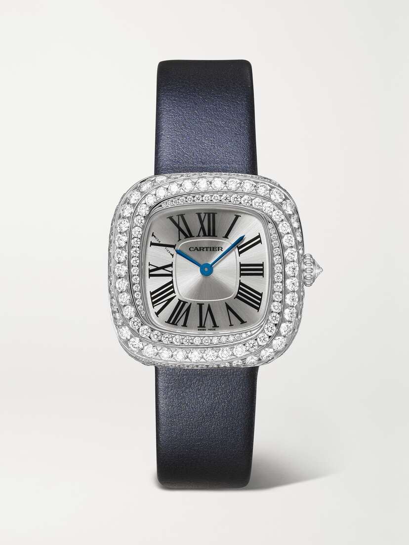 Cartier Coussin De  30.4mm Medium Rhodium-plated White Gold, Leather And Diamond Watch