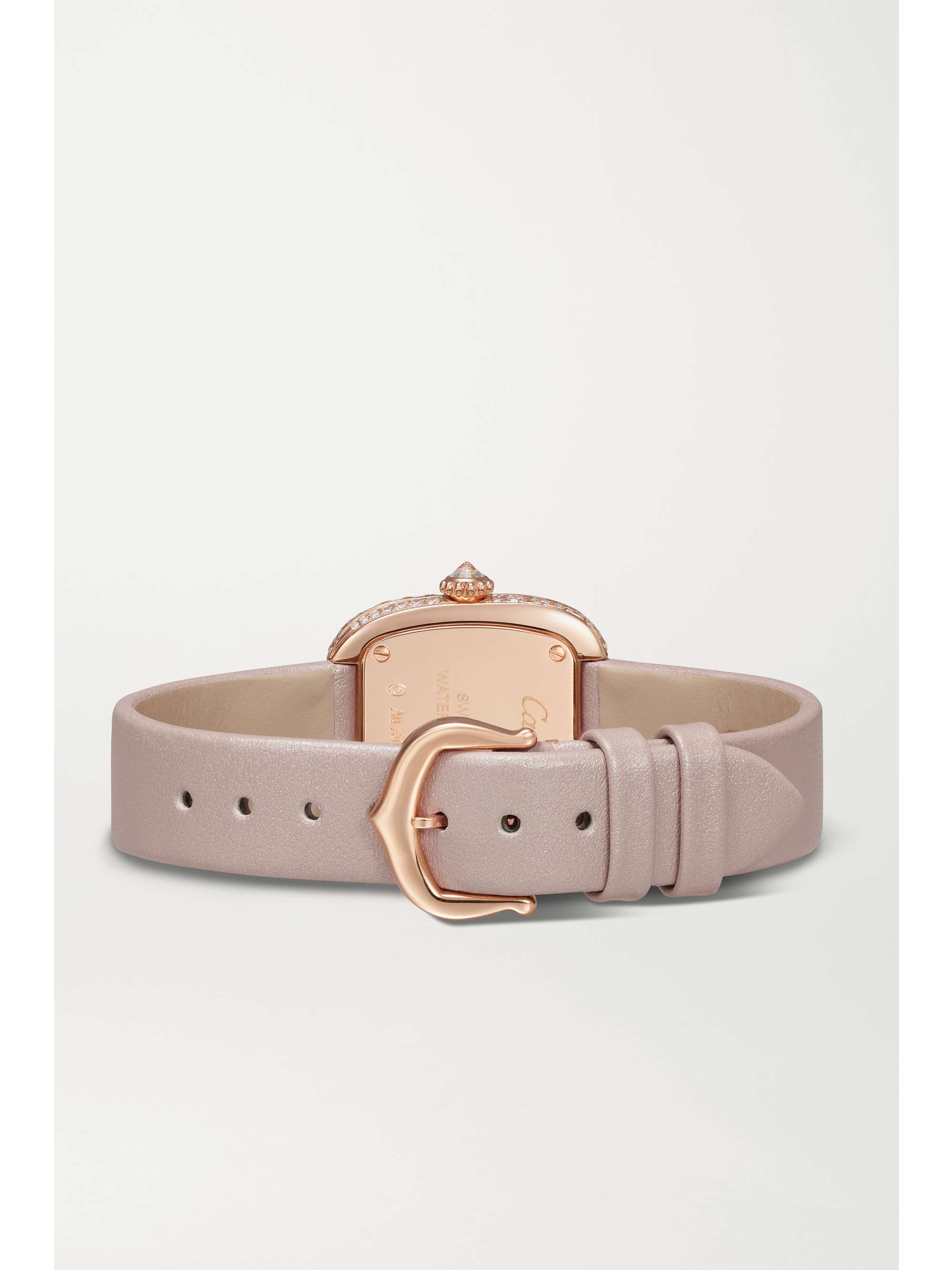 CARTIER Coussin de Cartier 30.4mm medium rhodium-plated white gold, leather and diamond watch