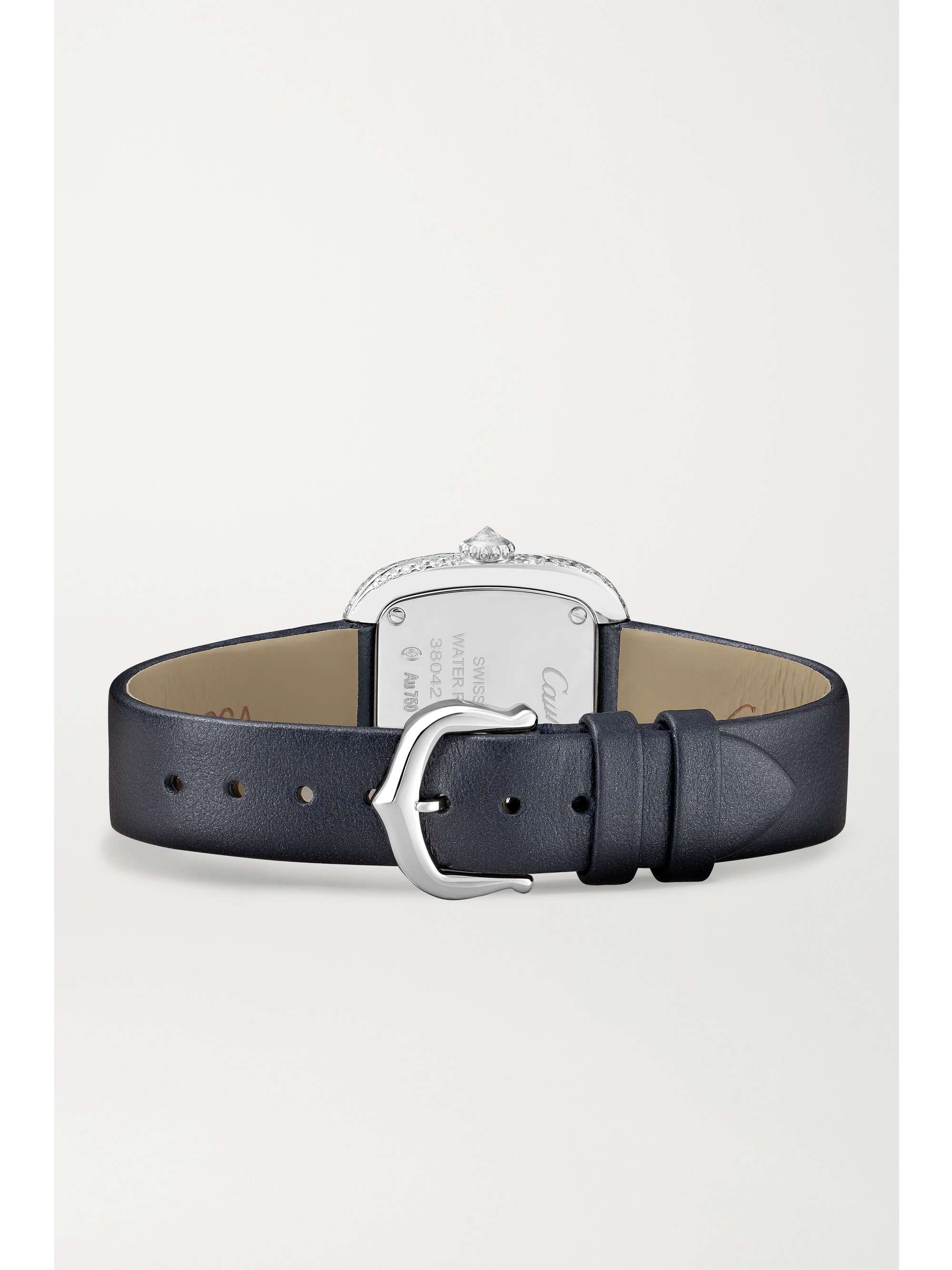 CARTIER Coussin de Cartier 31 mm mittelgroße Uhr aus 18 Karat Roségold mit Diamanten und Lederarmband